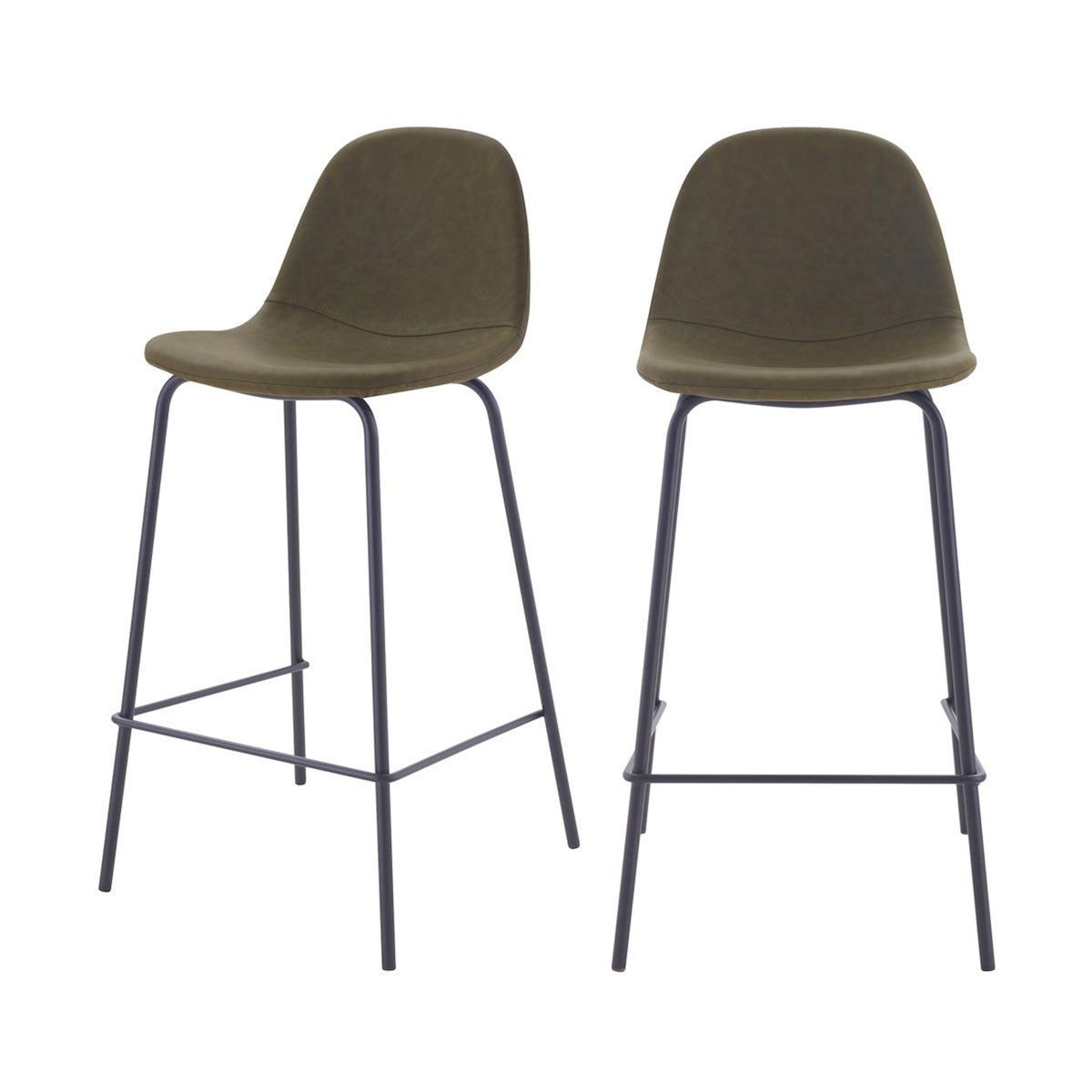 Rendez vous déco Lot de 2 chaises pour îlot central 65 cm en cuir synthétique kaki-Henrik