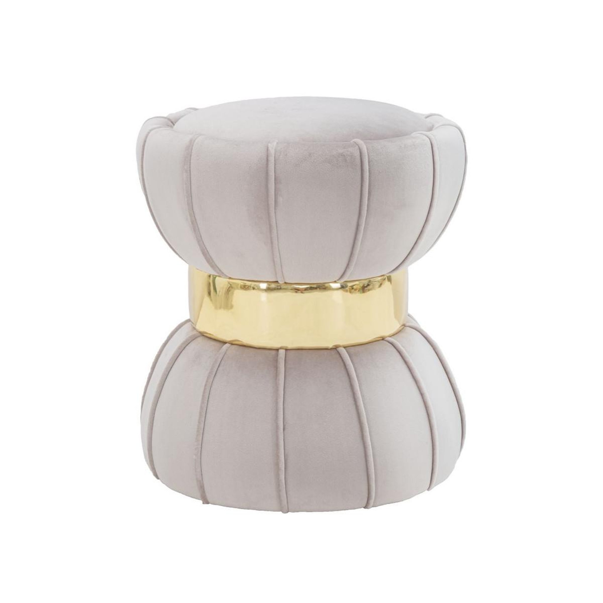 Paris Prix Pouf design en velours  flower  44cm gris & or