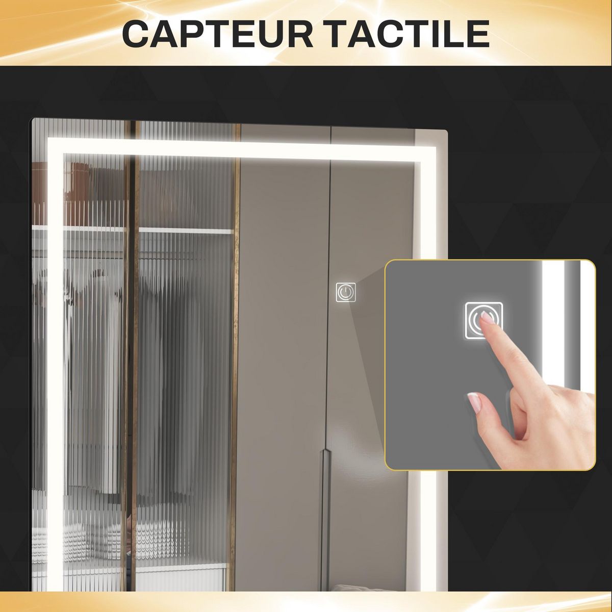 HOMCOM Miroir mural plein pied rectangulaire avec LED réglable, interrupteur tactile, verre épais 4mm, 40 x 120 cm - pour chambre, salon, salle de bain