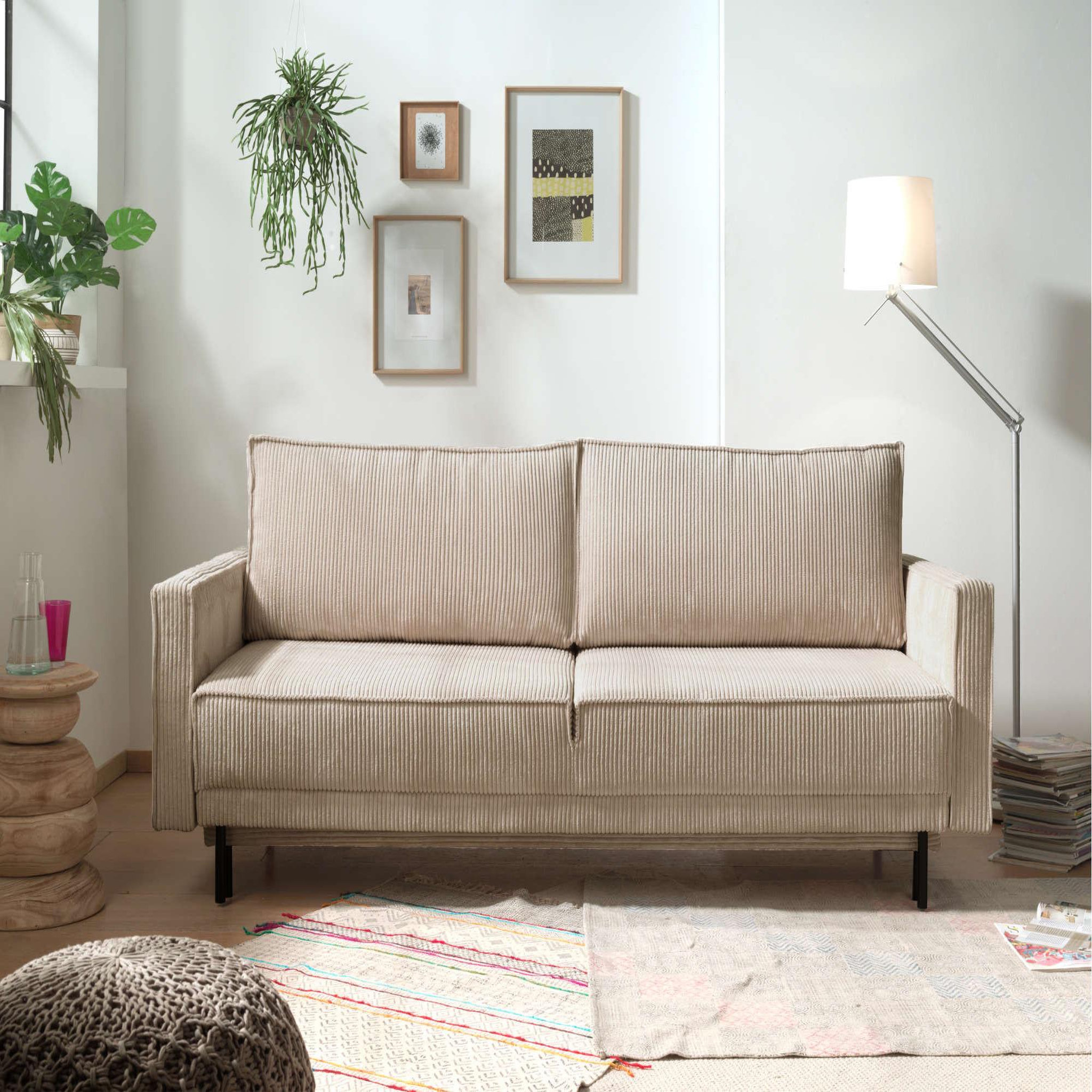 LISA DESIGN Charlie - canapé 3 places convertible avec coffre - en velours côtelé. Coloris disponibles : Vert, Gris