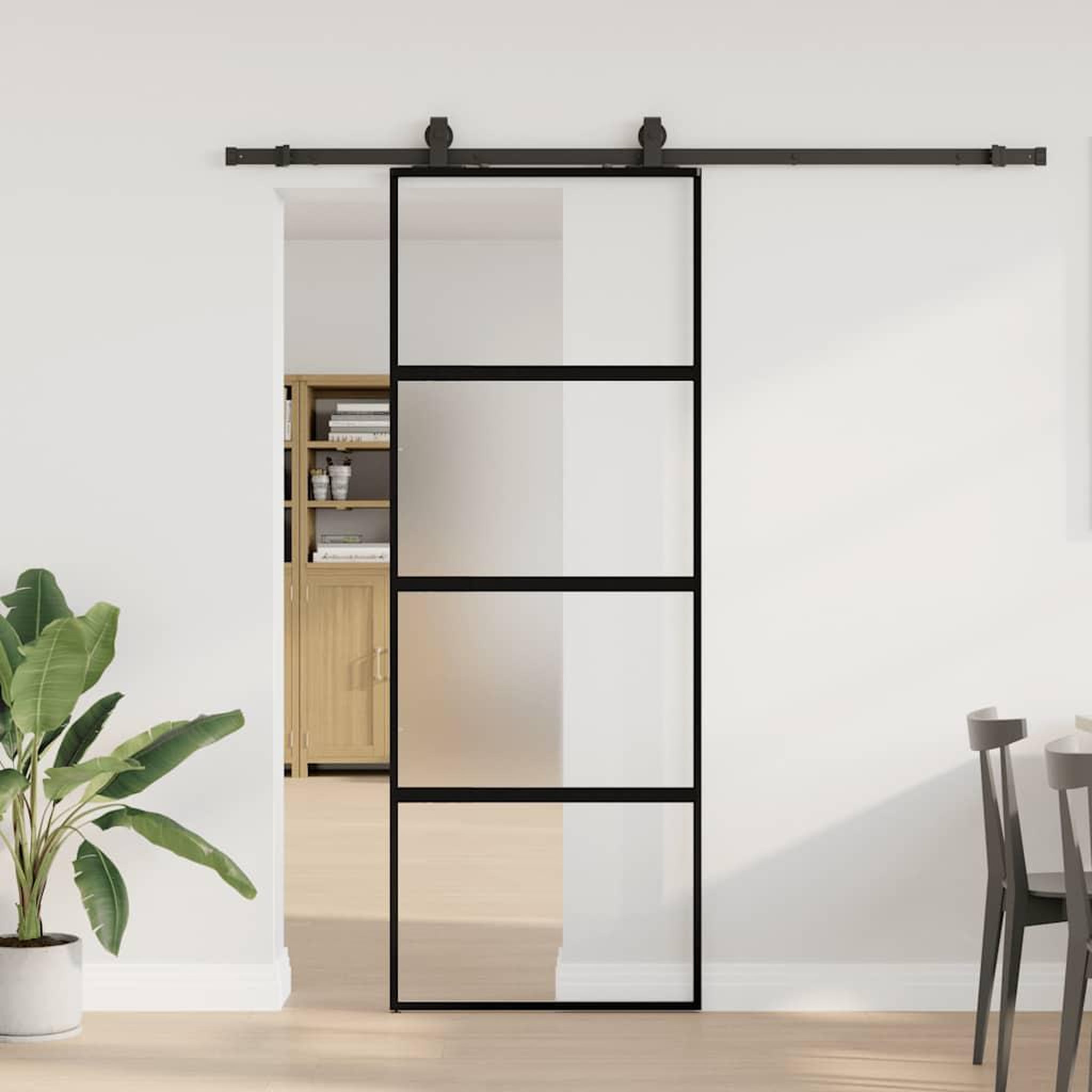 VIDAXL Porte coulissante kit quincaillerie noir 76x205 cm verre trempe