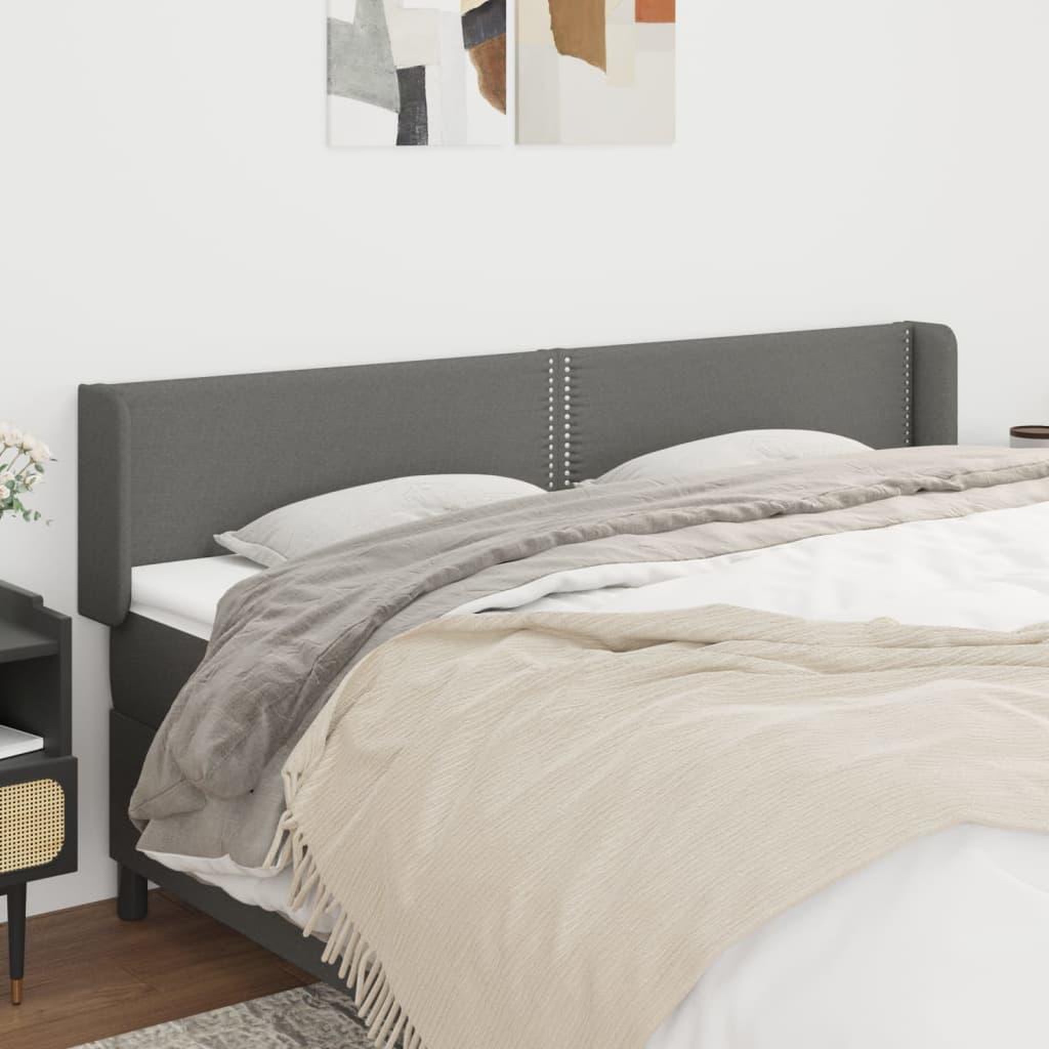 Voir la diapositive 1 : VIDAXL Tete de lit avec oreilles Gris fonce 183x16x78/88 cm Tissu