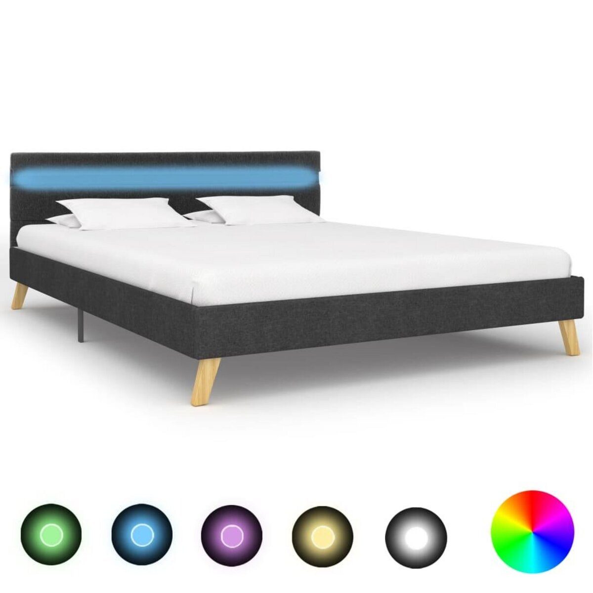 VIDAXL Cadre de lit avec LED Gris fonce 120x200 cm Tissu