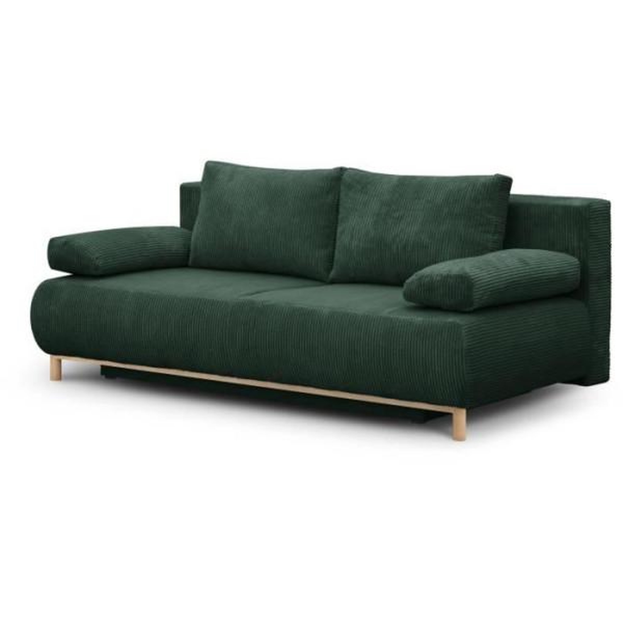 Voir la diapositive 3 : MARKET24 Banquette convertible 3 places MIKA - Velours côtelé Vert foret - Coffre de rangement - L 192 x H 84 x P 93 cm