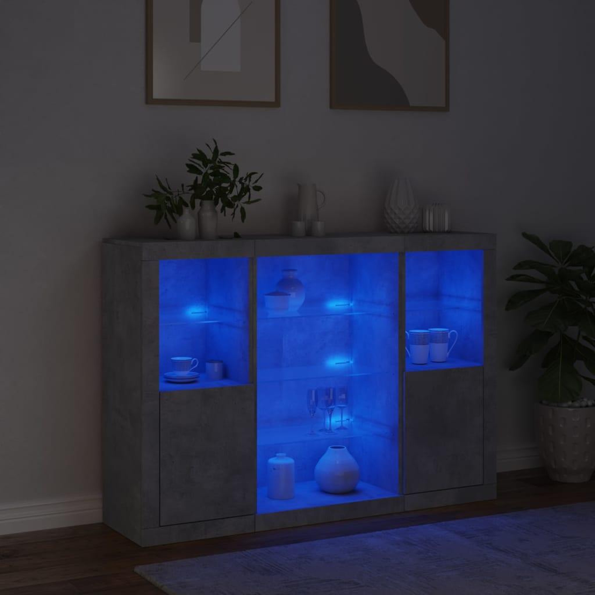 Voir la diapositive 3 : VIDAXL Buffets avec lumieres LED 3 pcs gris beton bois d'ingenierie
