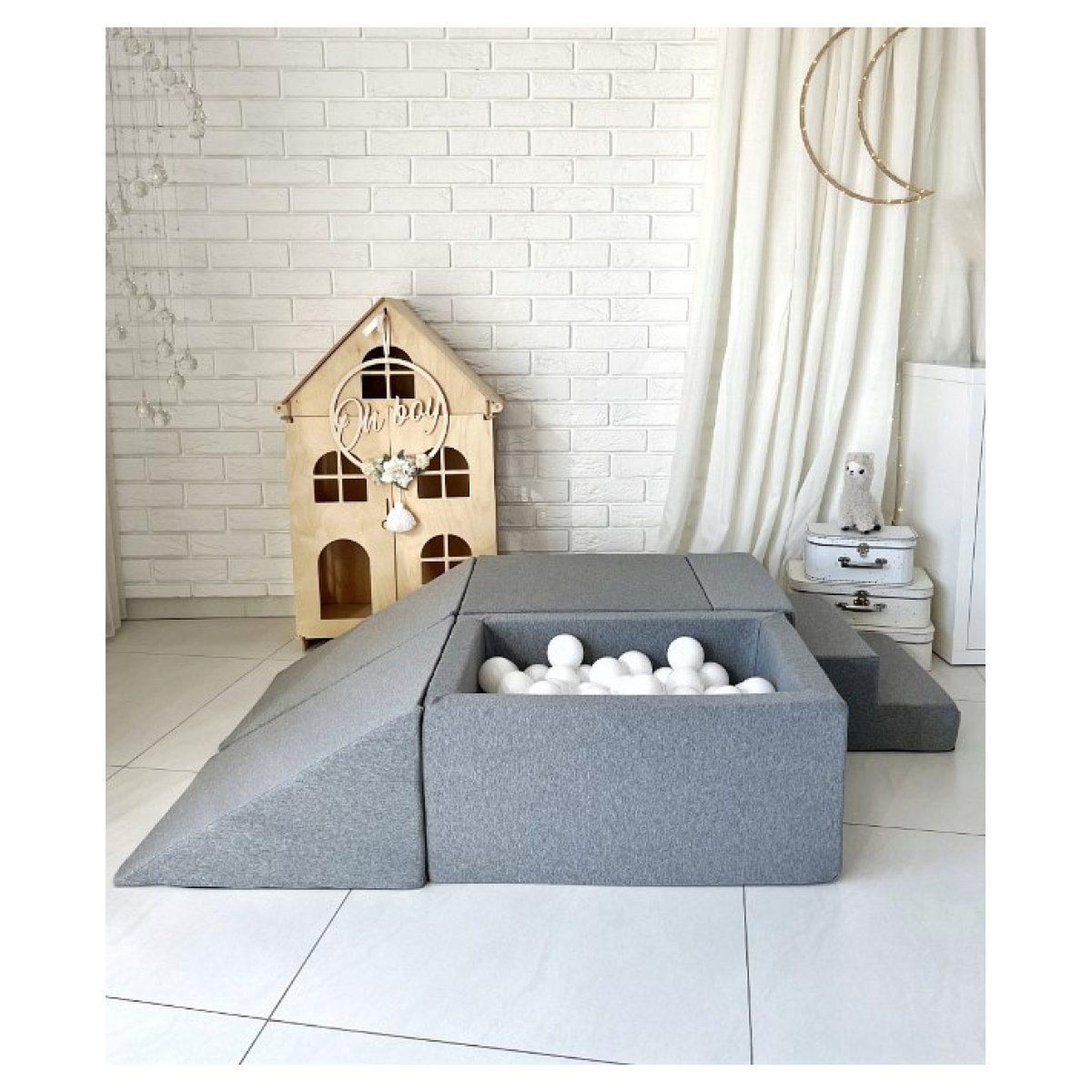 Voir la diapositive 2 : MONIO FOR KIDS Jeu en mousse 5 éléments avec mini piscine à balles grise