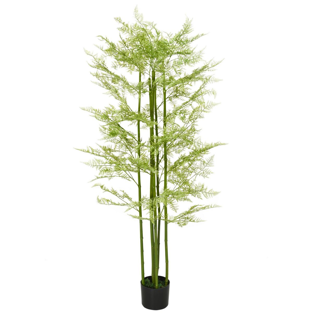 HOMCOM Plante artificielle aspect haute fougère H. 155 cm 28 feuilles denses réalistes pot inclus noir avec lichen vert