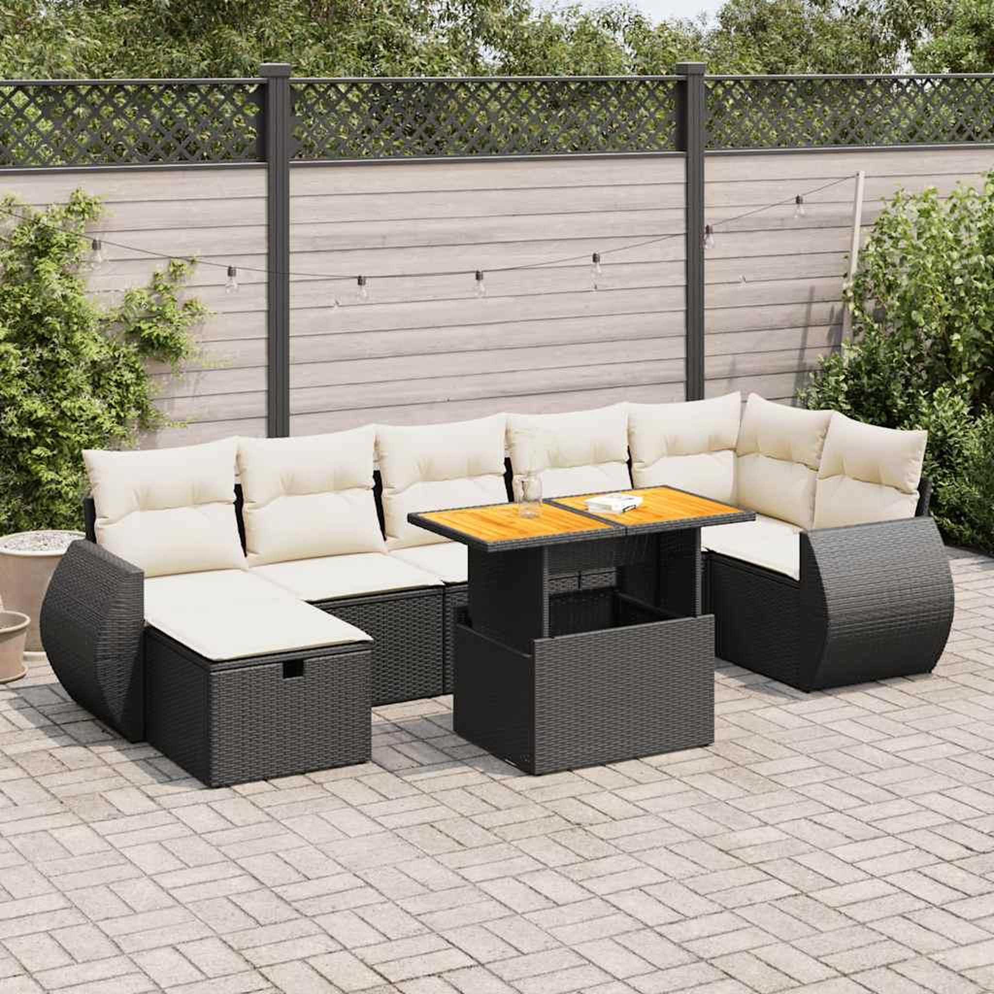 VIDAXL Salon de jardin 5 pcs avec coussins noir resine tressee acacia