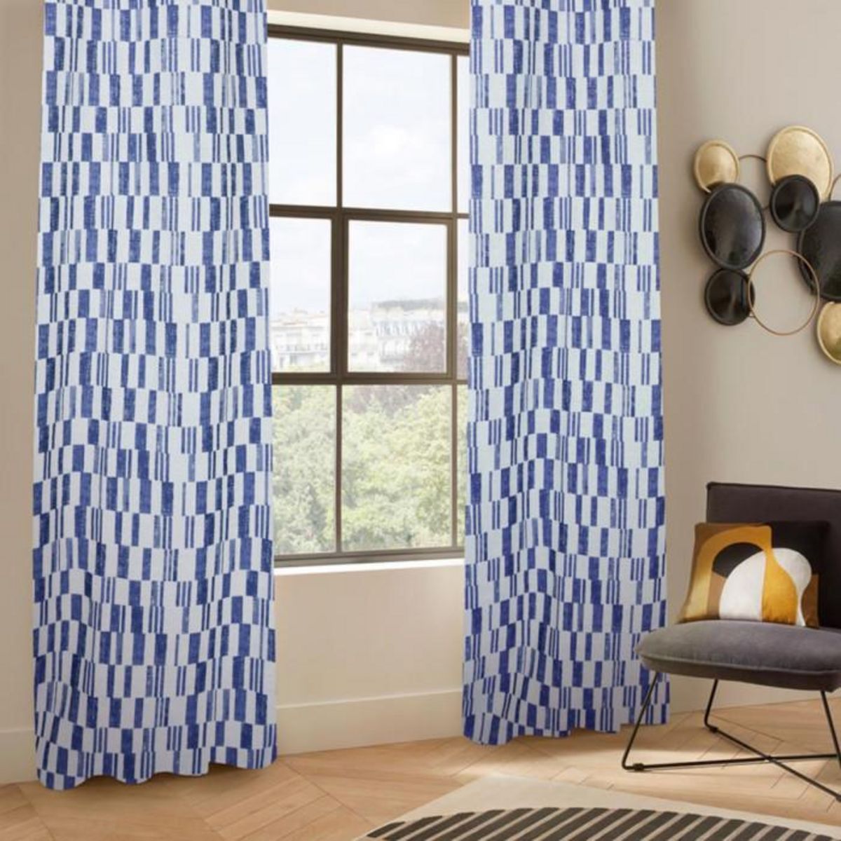 ATMOSPHERA Rideau Jacquard à Œillets  Leyna  140x260cm Bleu Indigo