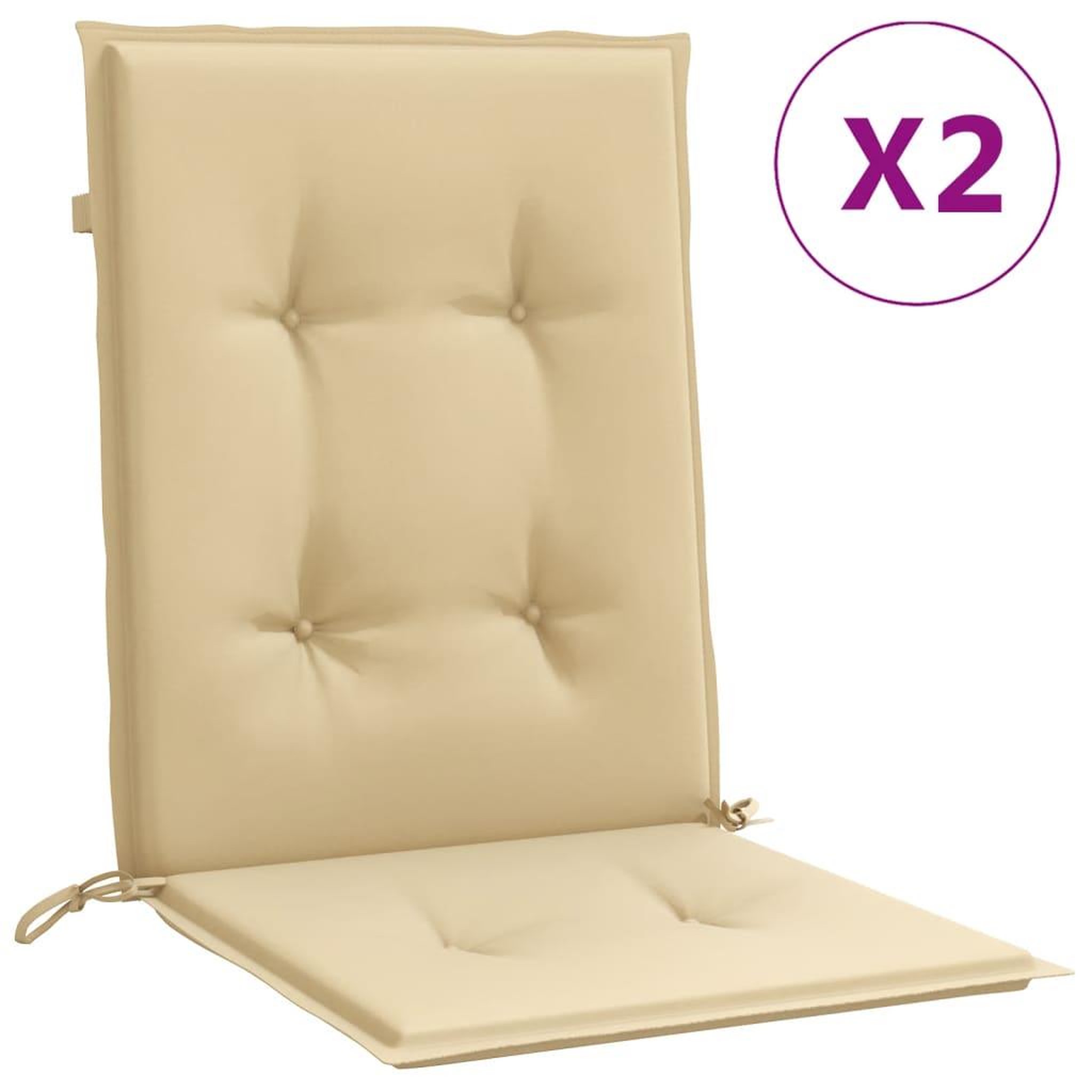 Voir la diapositive 2 : VIDAXL Coussins de chaise a dossier bas lot de 2 beige melange tissu