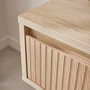 Voir la diapositive 5 : SWEEEK Table de chevet avec un tiroir. Panneaux stratifiés couleur naturelle. Pied en bois de sapin.  L 39 x l 39 x H 55.4cm LINEAR