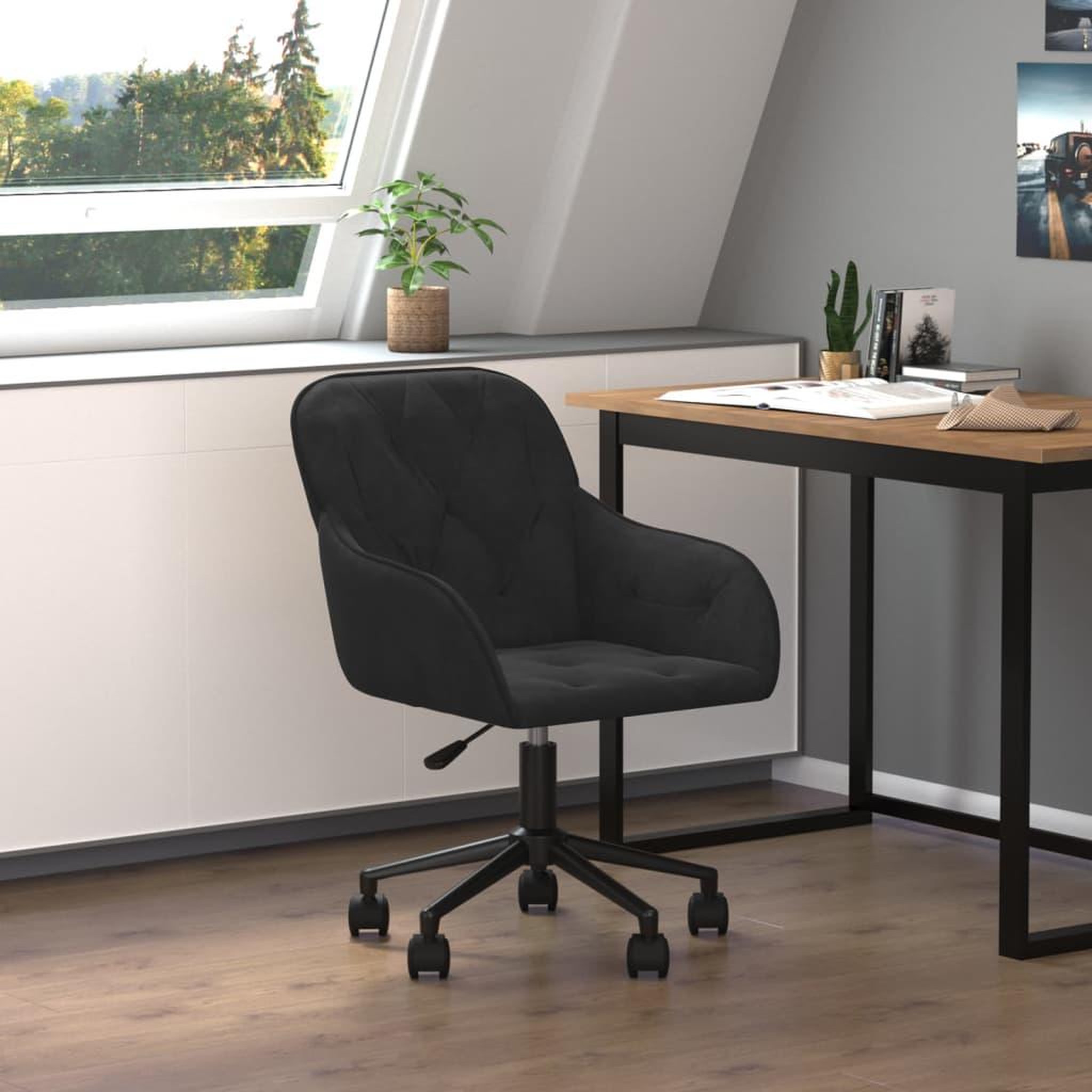 Voir la diapositive 1 : VIDAXL Chaise pivotante de bureau Noir Velours