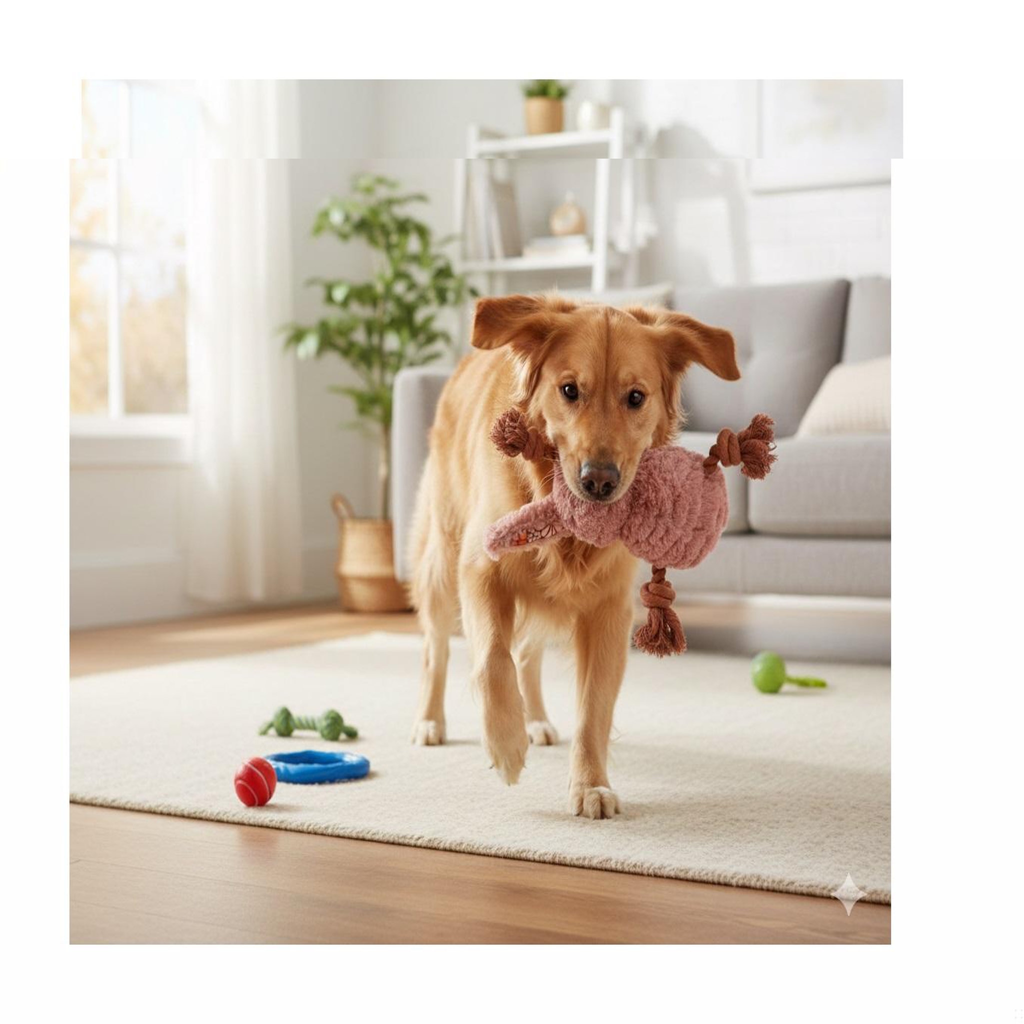 Voir la diapositive 2 : Eden Lapin en peluche pour chien avec cordes et couineur