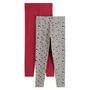 Voir la diapositive 3 : INEXTENSO Lot de 2 leggings fille en coton rouge uni et gris à motif chien 