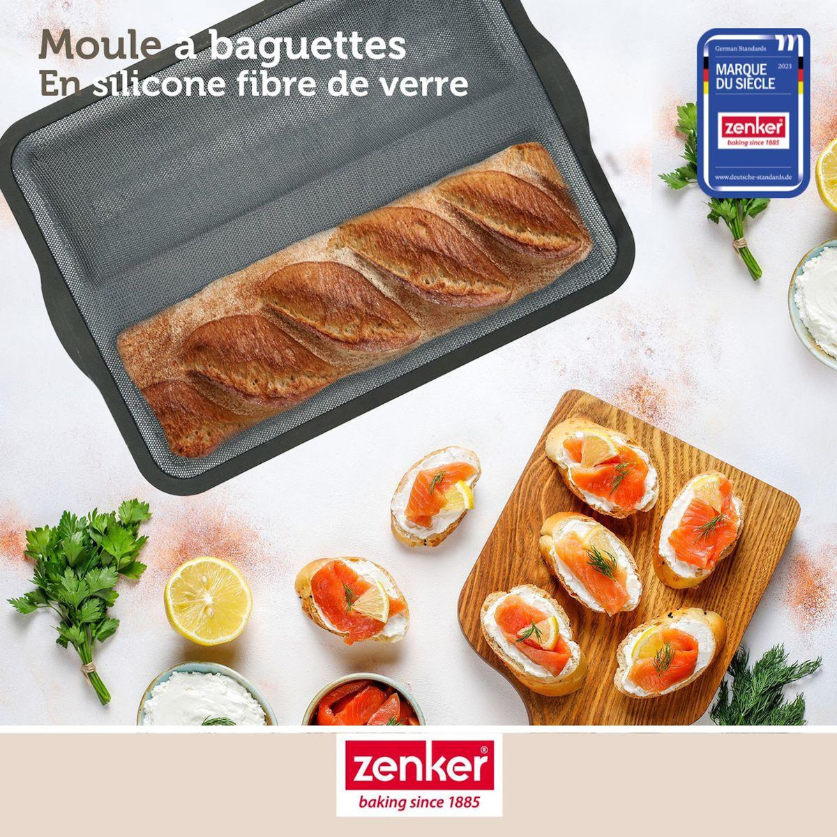 ZENKER Set pâtisserie avec moule 2 baguettes de pain 36 x 26 cm en silicone, 2 bols à mixer, verre mesureur et spatule Zenker