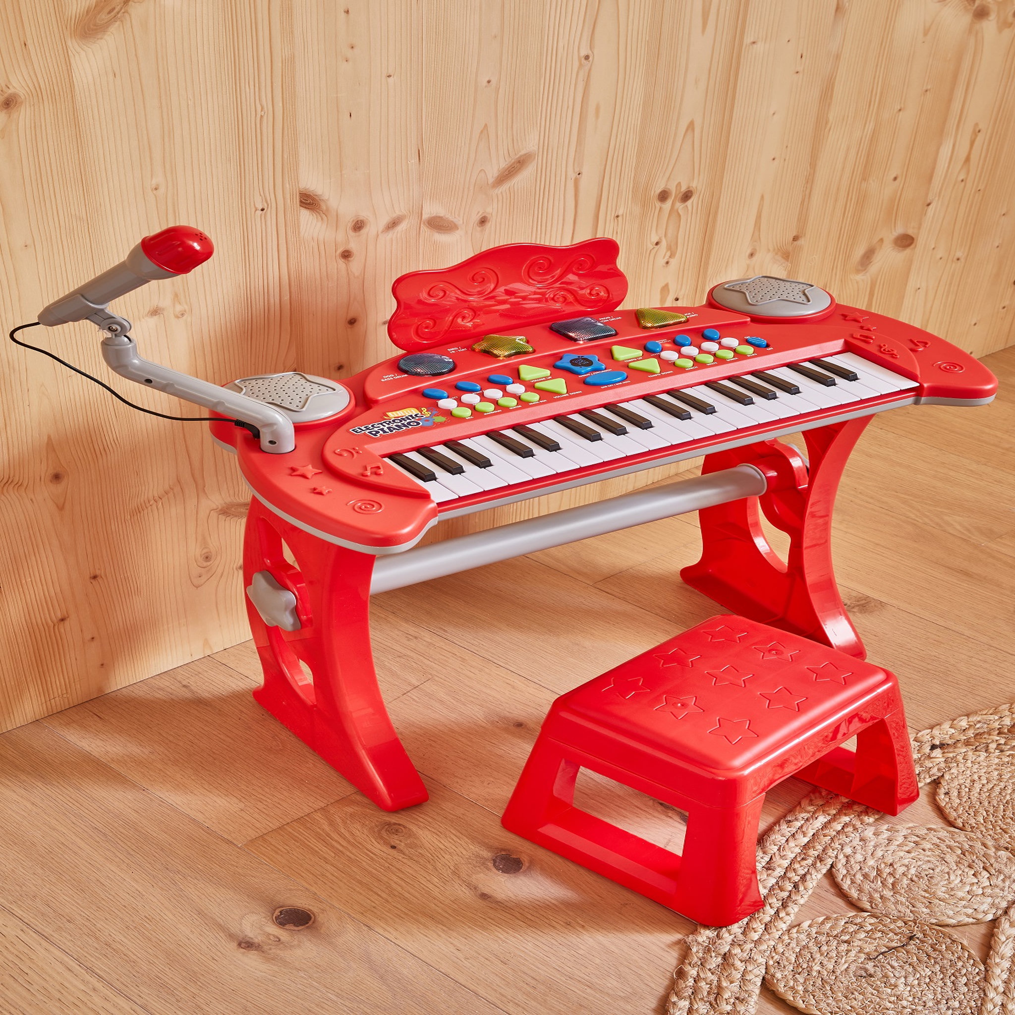 Voir la diapositive 3 : One Two Fun Clavier + tabouret + micro rouge 