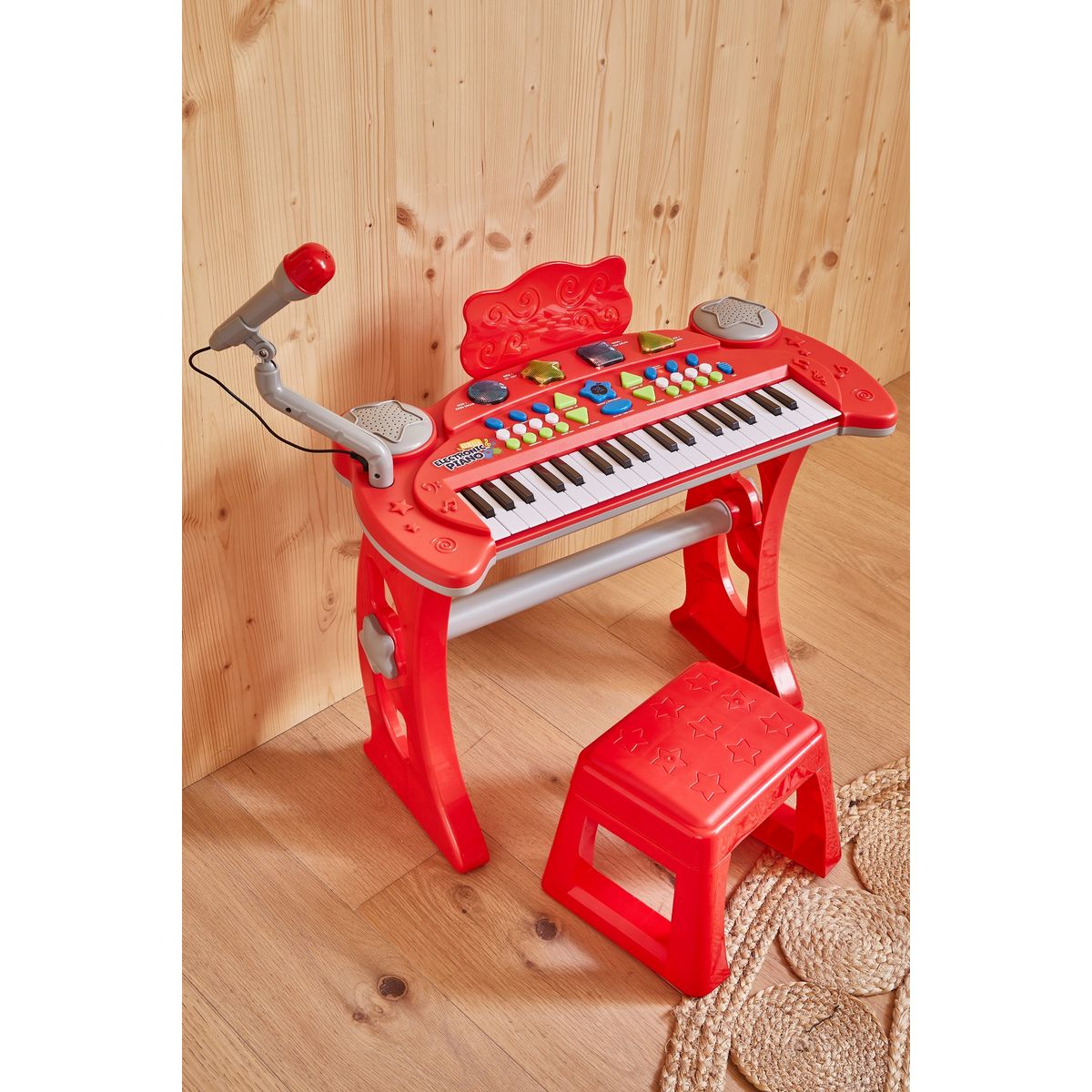 One Two Fun Clavier + tabouret + micro rouge 