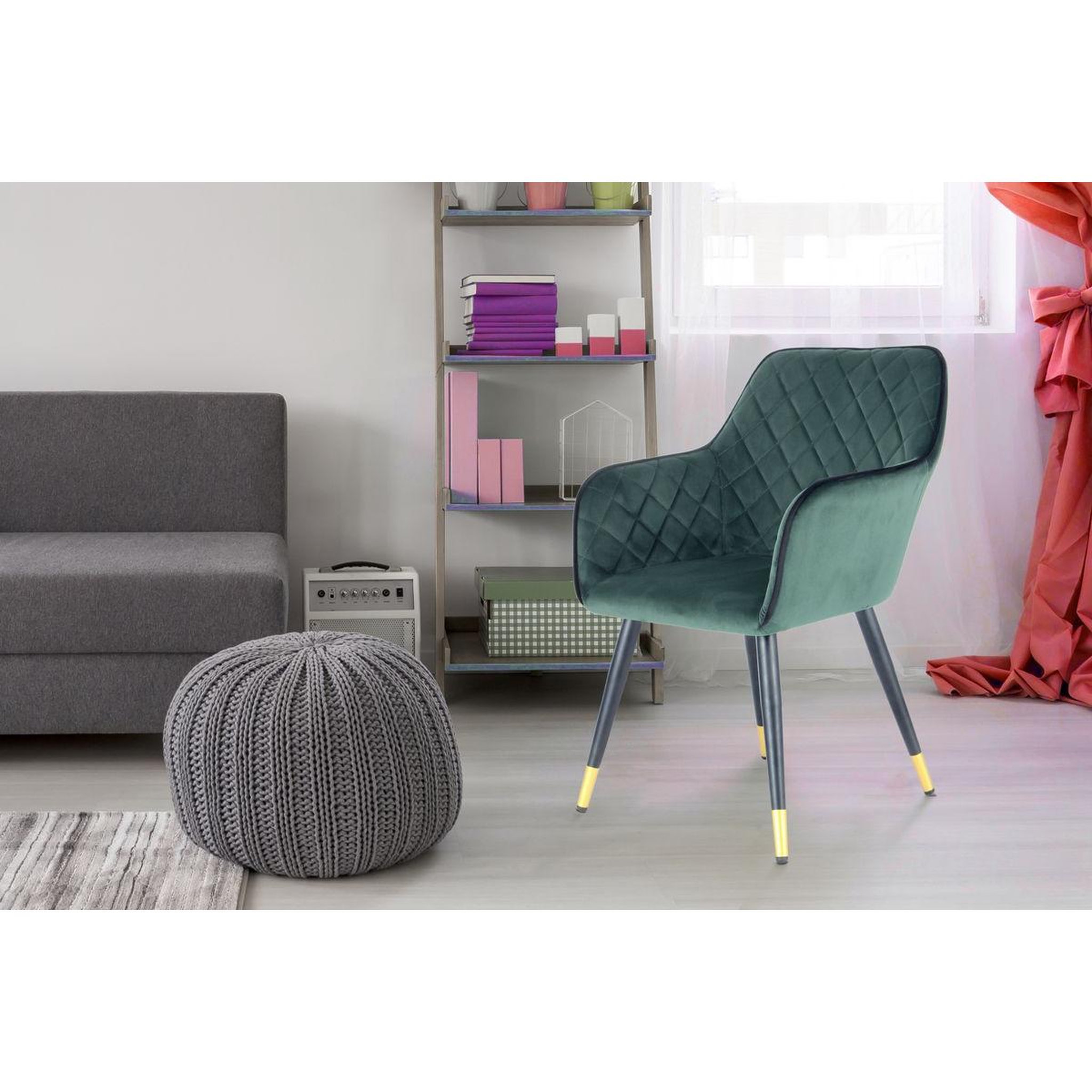 Voir la diapositive 2 : Paris Prix Chaise déco en velours  amino  86cm vert & noir