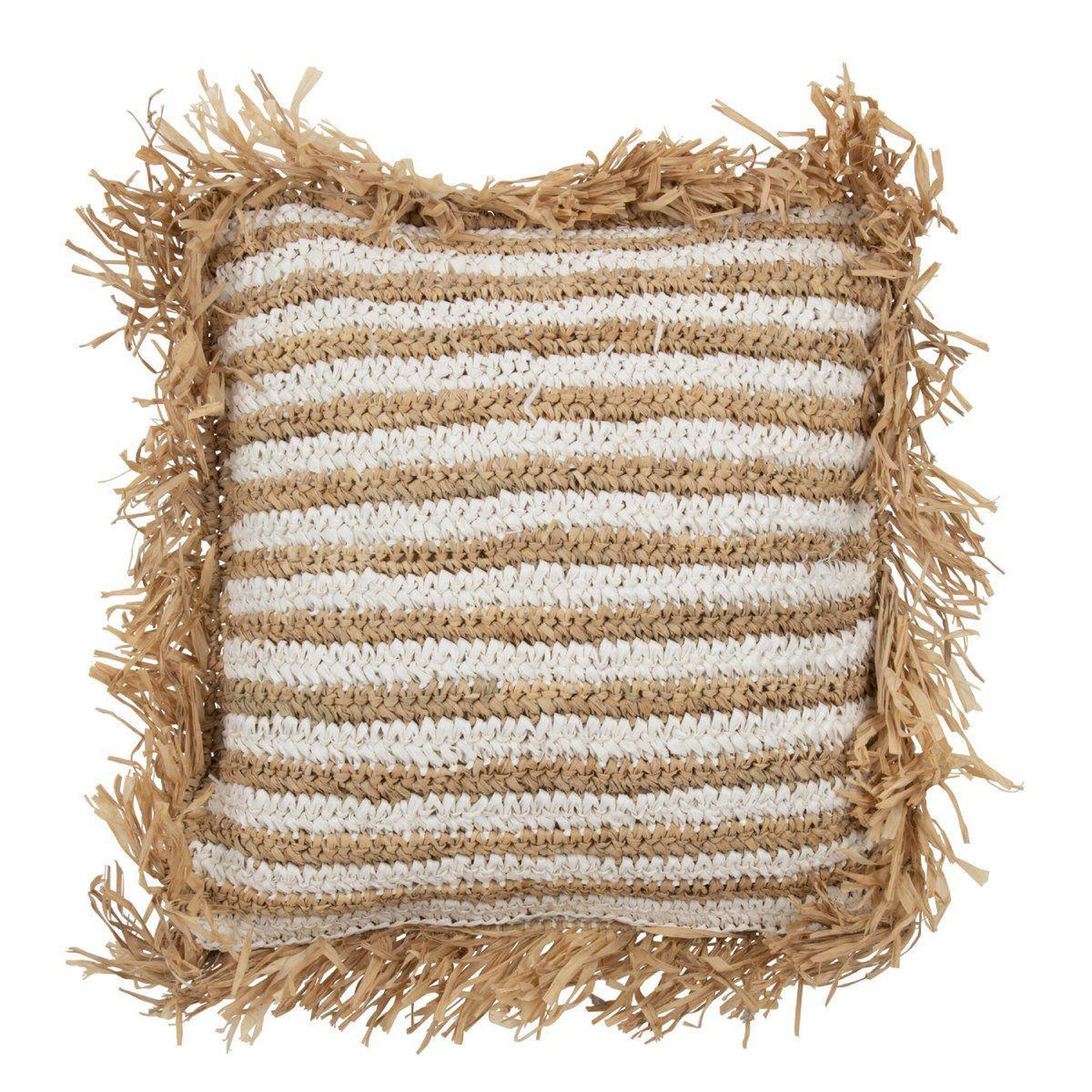Voir la diapositive 1 : J-LINE Coussin Déco à Franges  Bali  45x45cm Naturel