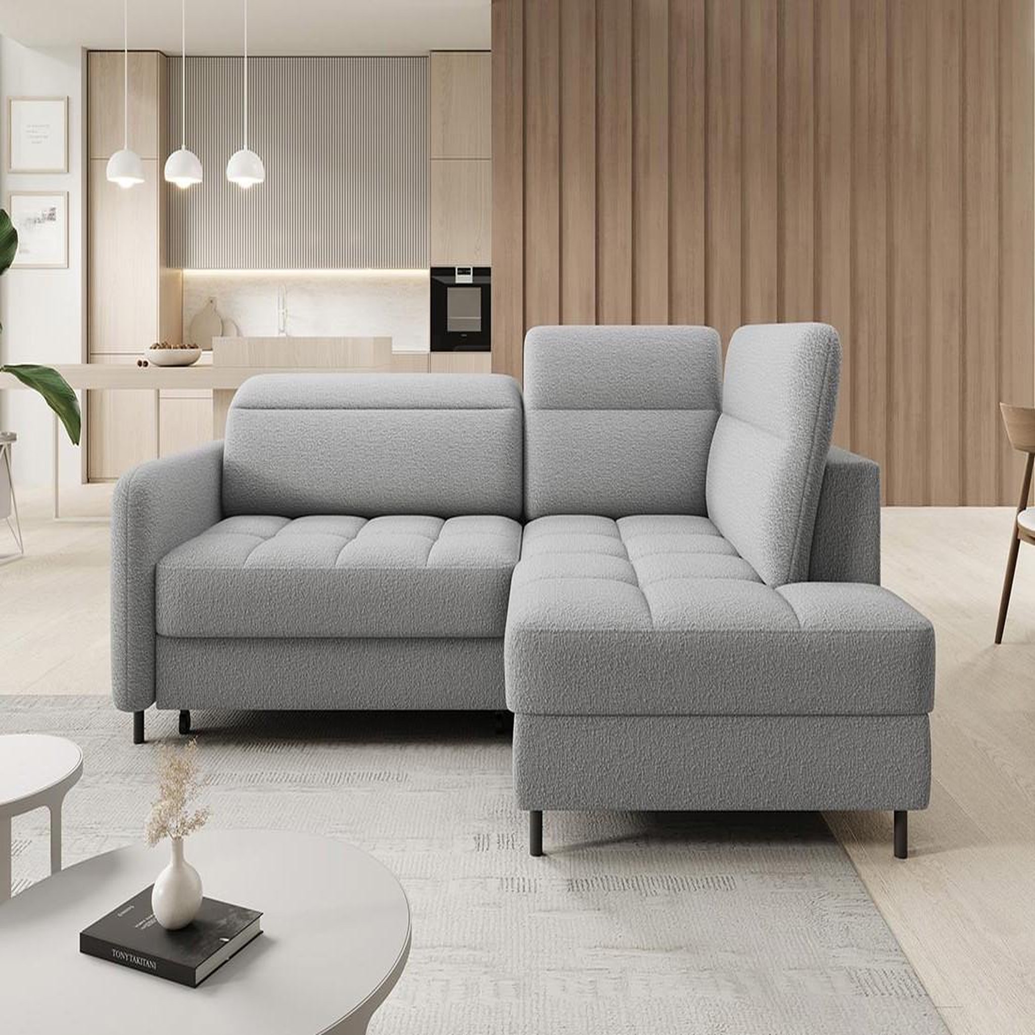 Voir la diapositive 1 : BEST MOBILIER Kalibo - canapé d'angle droit - 5 places - convertible avec coffre et têtières - en tissu bouclette