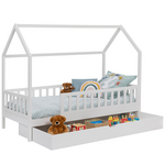 ID MARKET Lit cabane enfant 80 x 160 CM NEREE blanc avec 1 tiroir gigogne et de rangement
