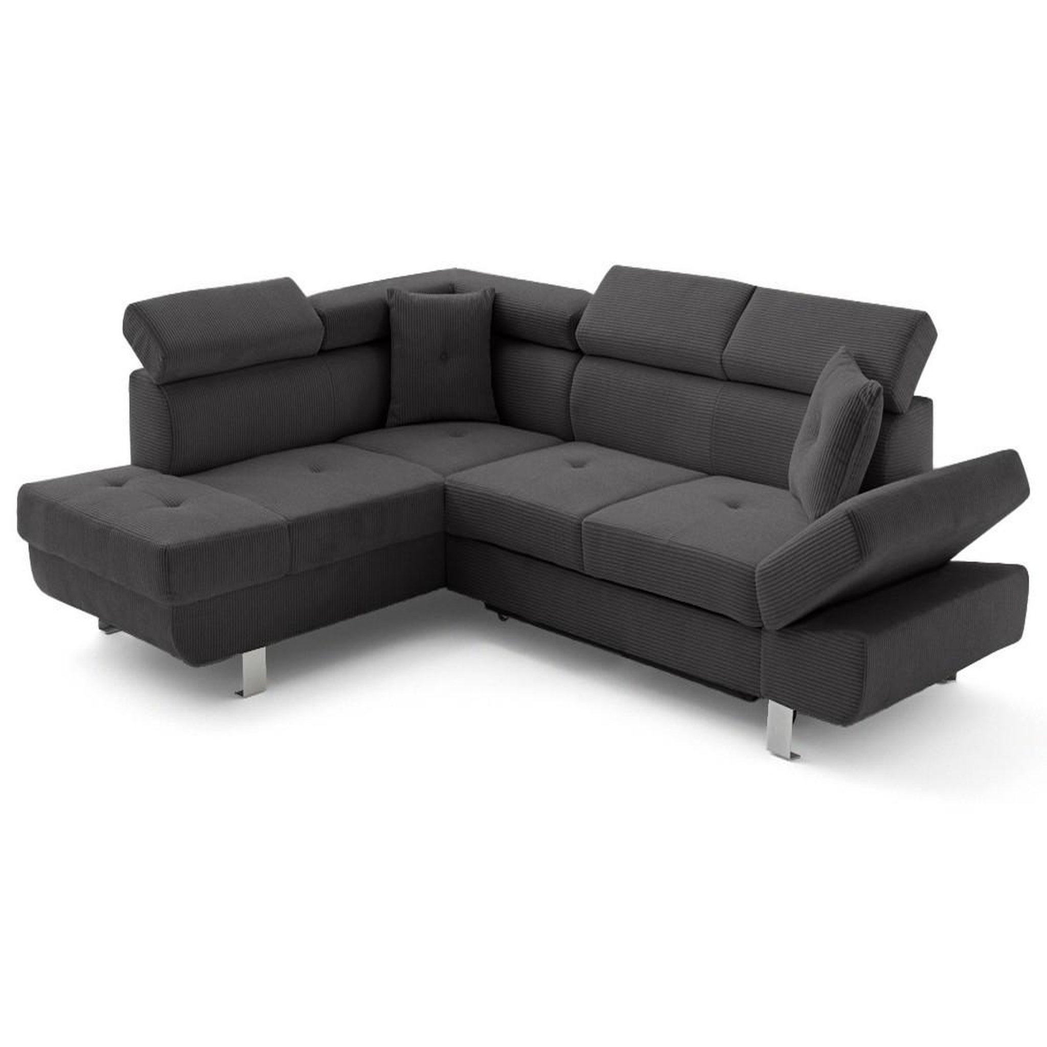 Voir la diapositive 2 : BEST MOBILIER Lisbona - canapé d'angle gauche 5 places convertible avec têtières en velours côtelé