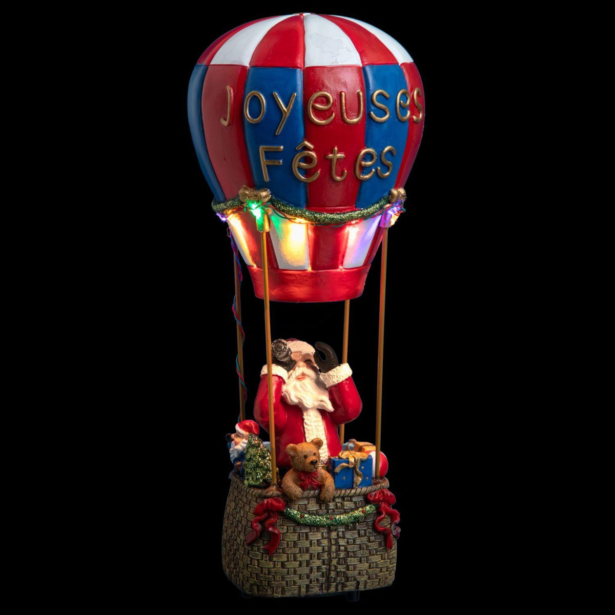 FEERIC LIGHT & CHRISTMAS Village de Noel Père Noel en montgolfière lumineux - Hauteur 30 cm - Rouge, blanc et bleu