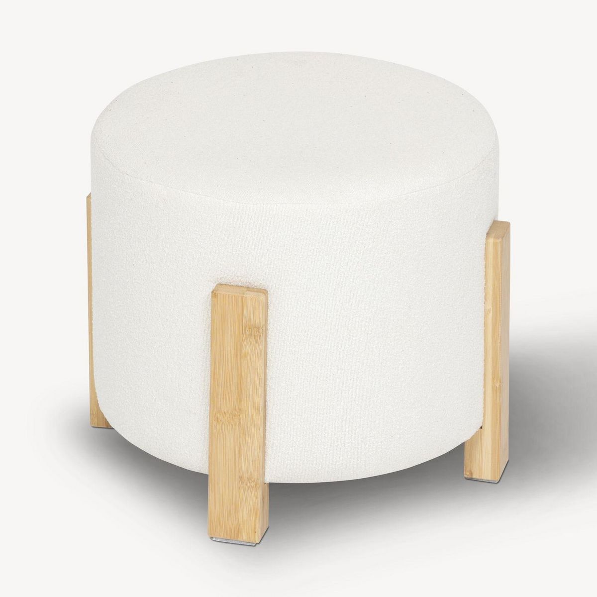 ATMOSPHERA Tabouret d'appoint effet bouclette avec pieds en bambou BANSA - Blanc
