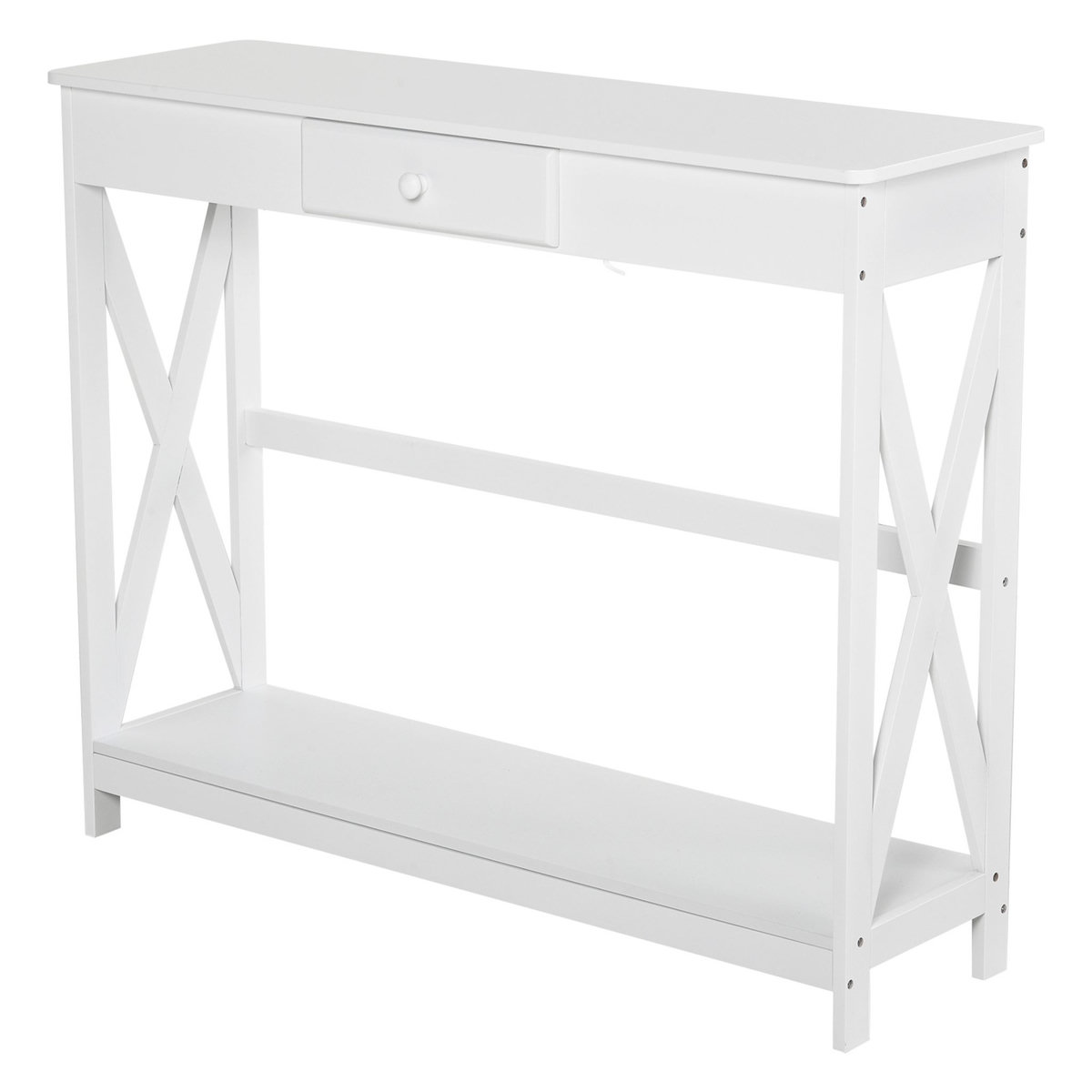 HOMCOM Console style table de drapier néo-rétro tiroir + étagère dim. 100L x 30l x 81H cm MDF blanc