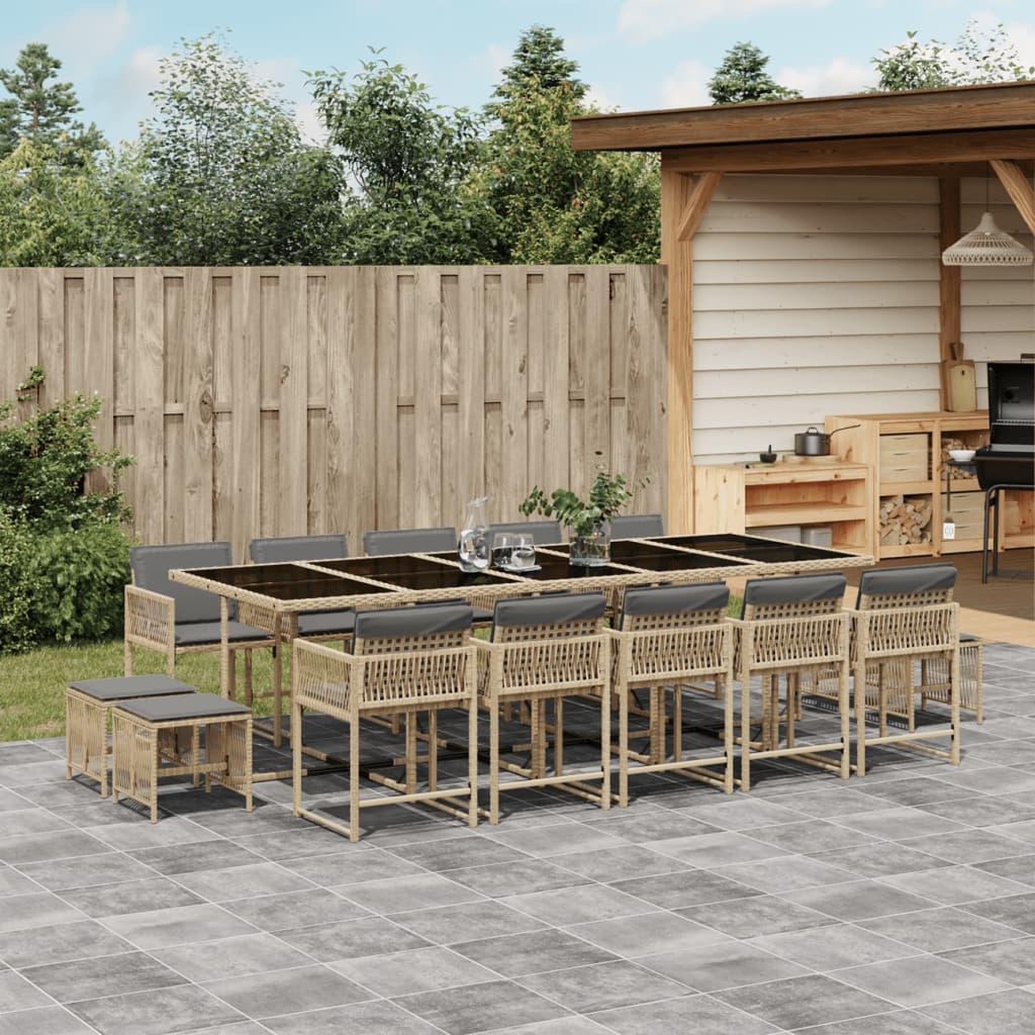 VIDAXL Ensemble a manger de jardin et coussins 15 pcs melange beige