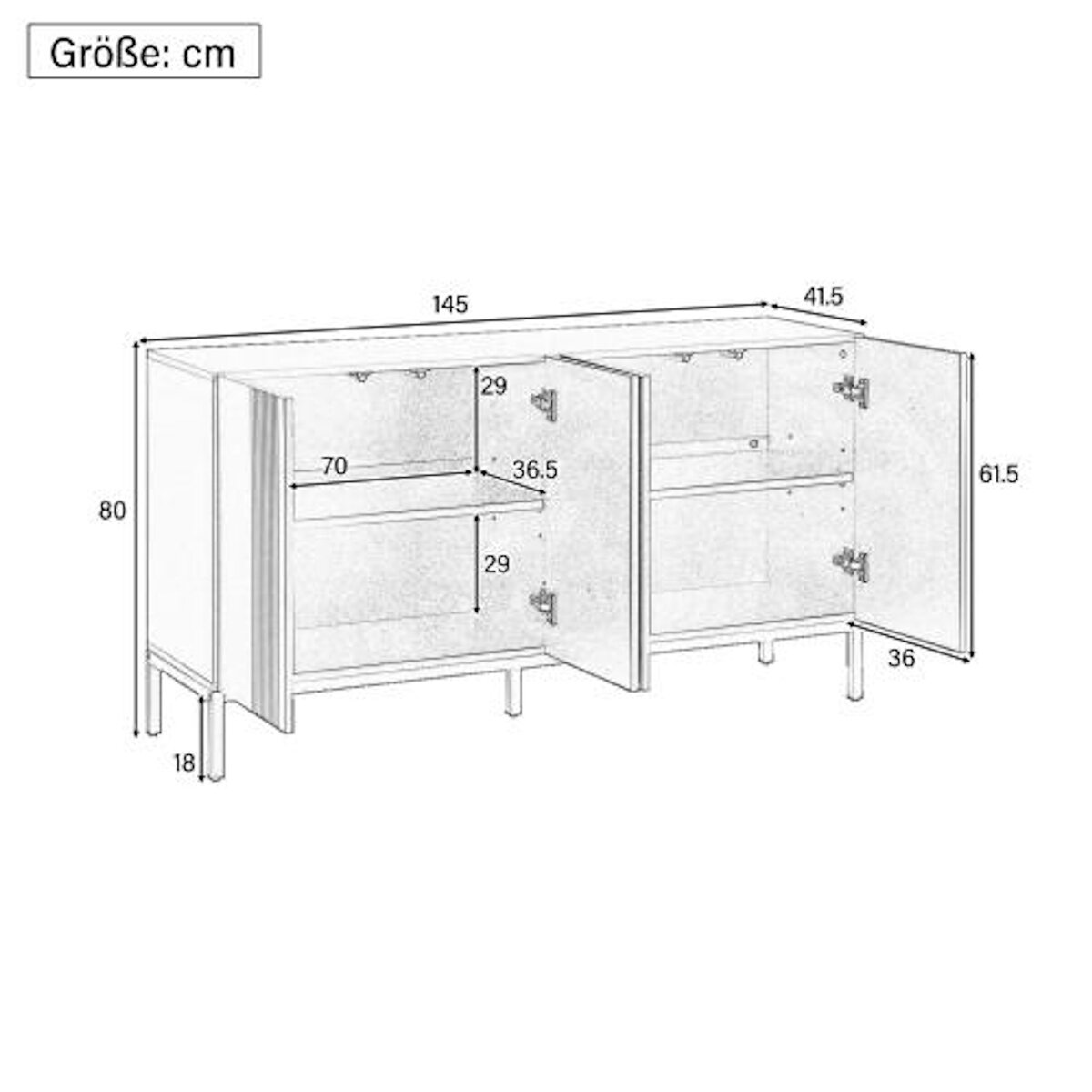 MERAX Buffet 4 porte(s) 0 tiroir(s) - 145 cm noir mdf