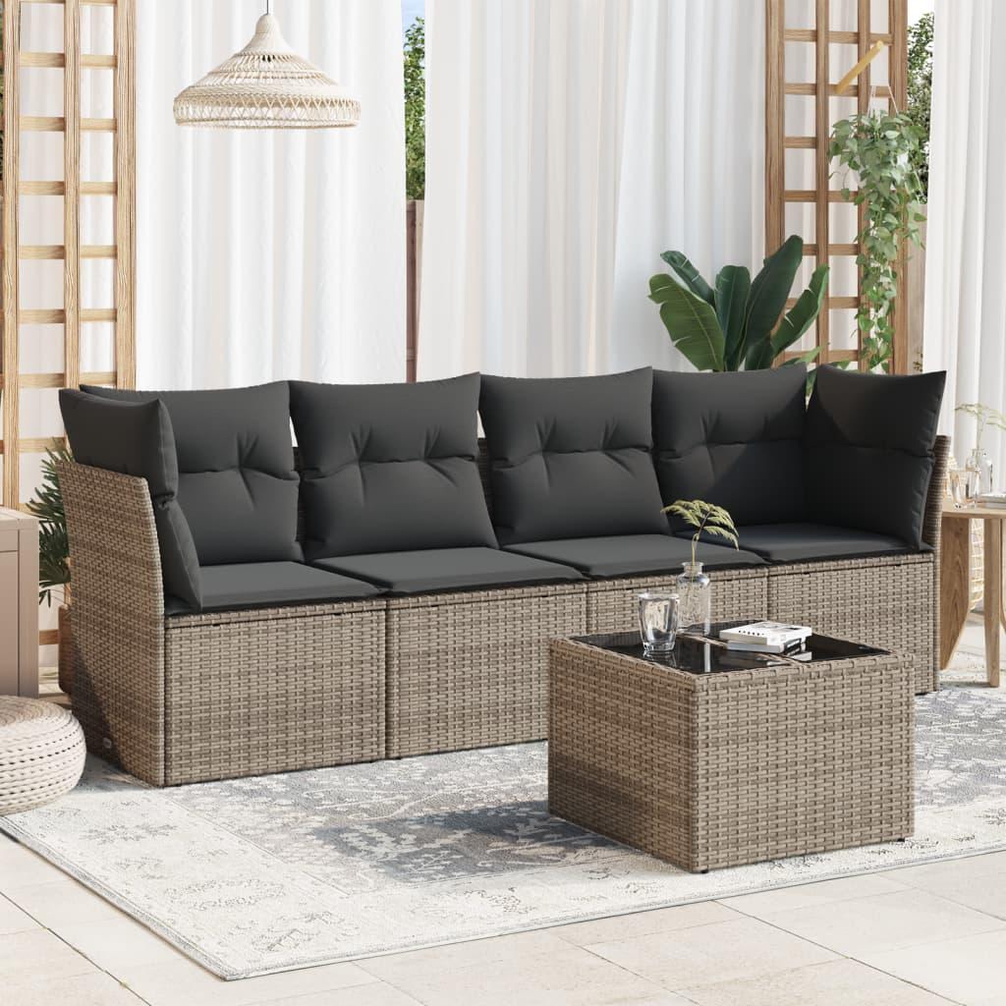 VIDAXL Salon de jardin 5 pcs avec coussins gris resine tressee