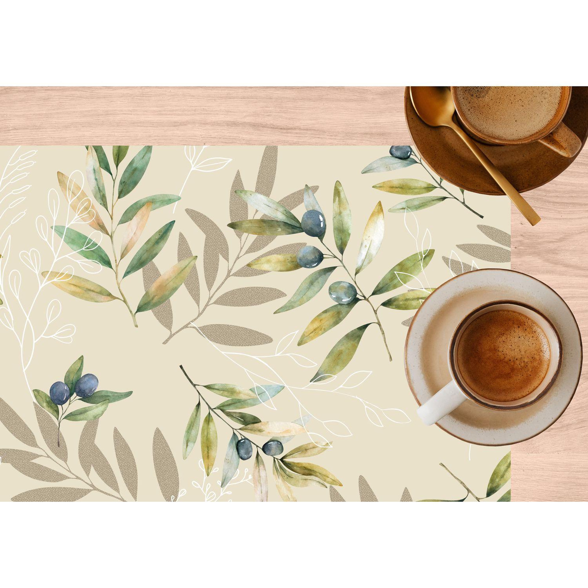 Voir la diapositive 2 : TOILINUX Lot de 6 sets de table motif provençal oliba - 28 x 43 cm - beige et vert