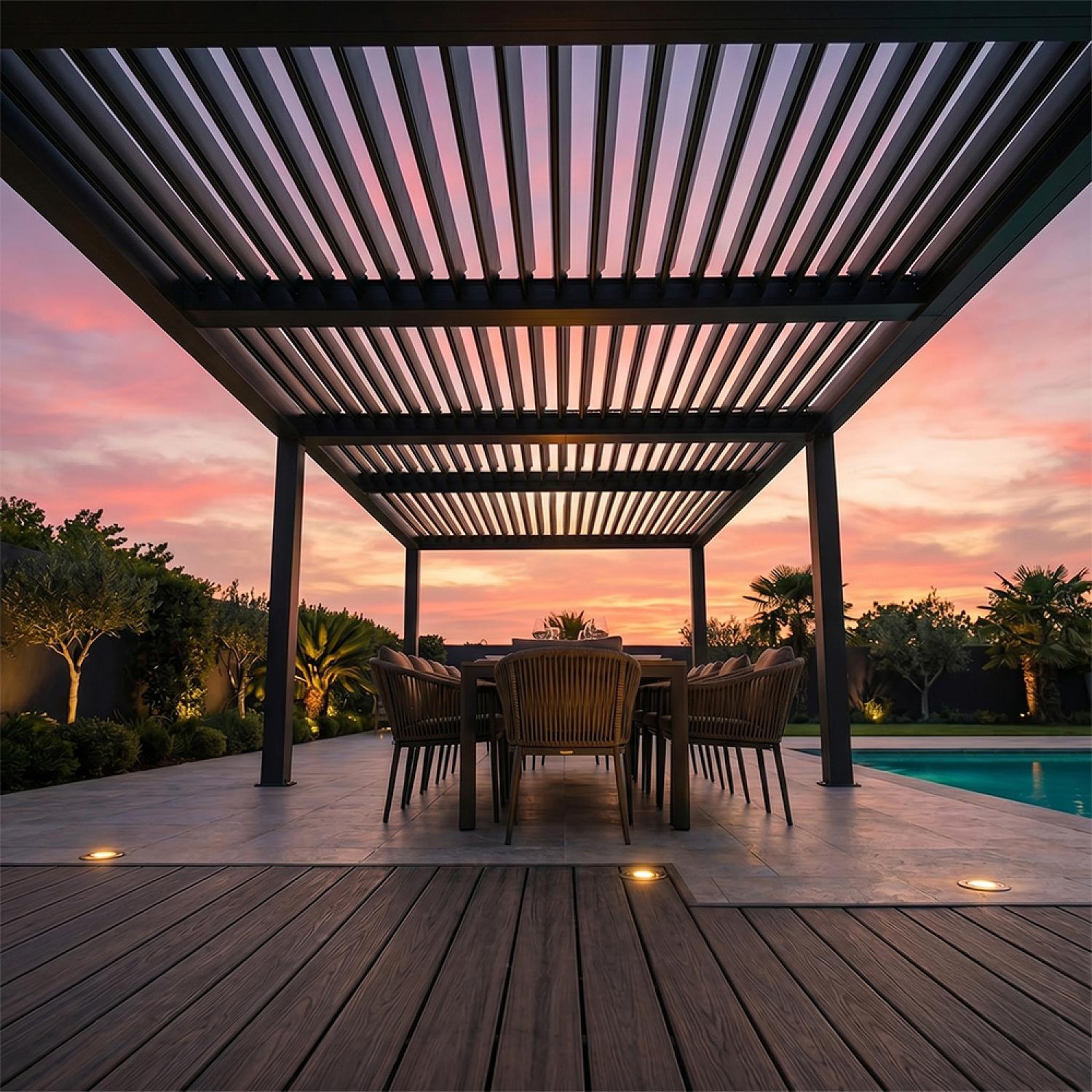 Voir la diapositive 5 : CONCEPT USINE Pergola bioclimatique double 3x6 m noire paros