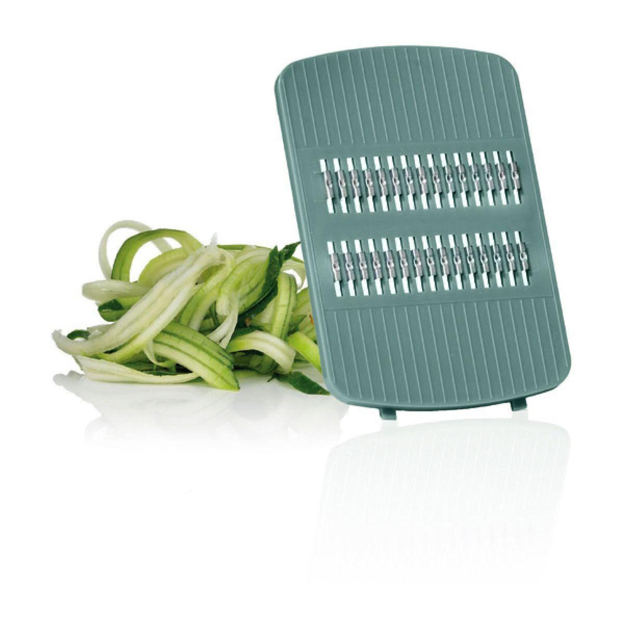 Voir la diapositive 5 : ESSENTIEL B Mandoline multifonction avec recipient vert sauge