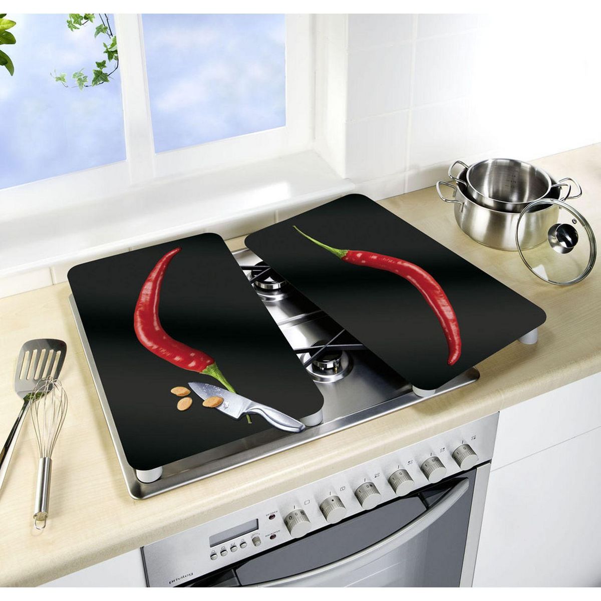 Wenko 2 Couvres plaques universelle Peperoni - L. 52 x l. 30 cm - Noir