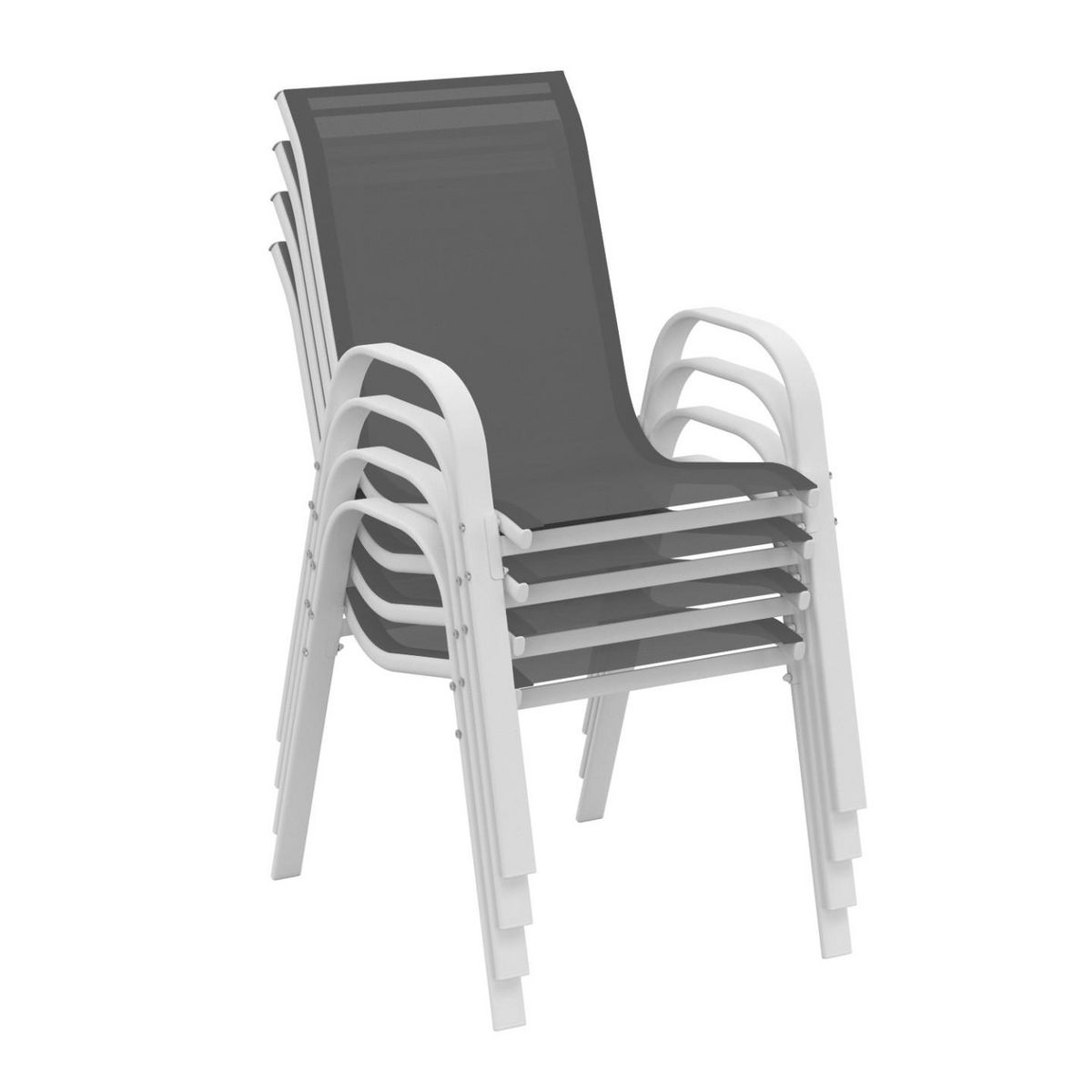 ID MARKET Lot de 4 chaises de jardin LYMA métal et textilène empilables blanc et gris