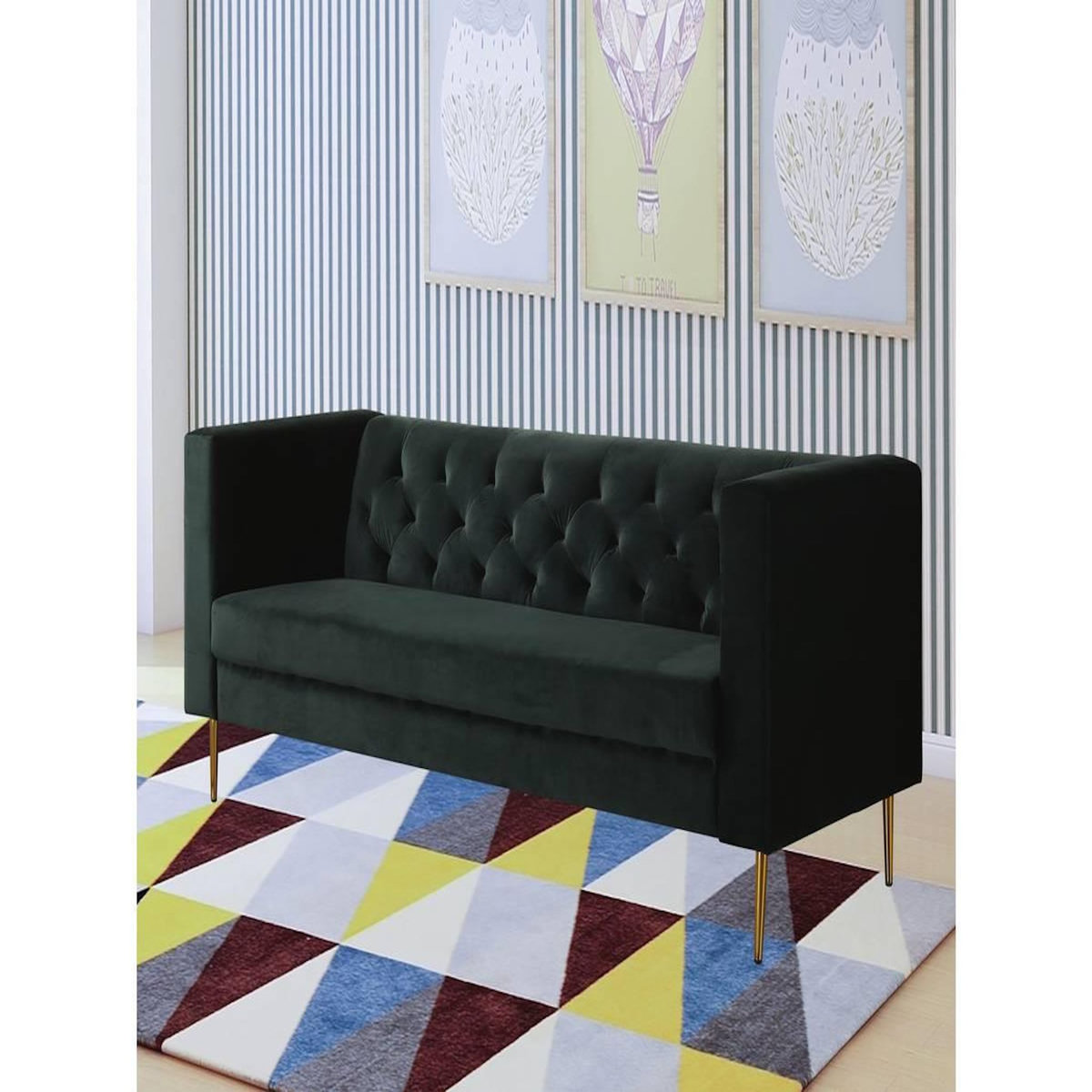 Habitat et Jardin Canapé fixe en velours  Bruce  - 196 x 76 x 82 cm - 3 places - Vert foncé