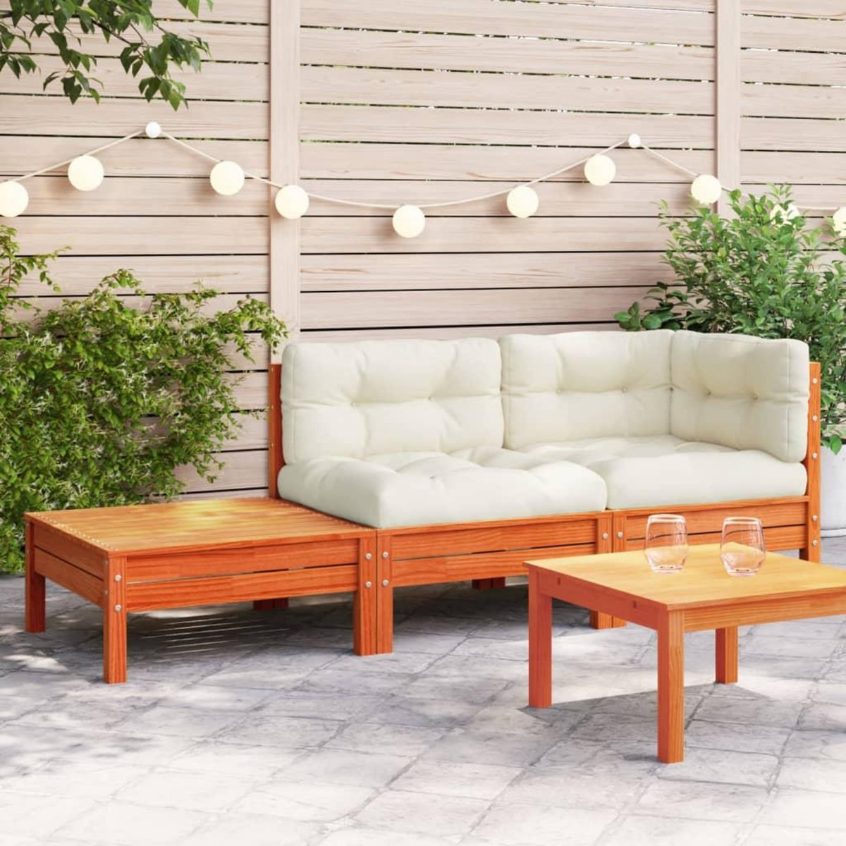 VIDAXL Canape de jardin avec coussins et repose-pied bois pin massif
