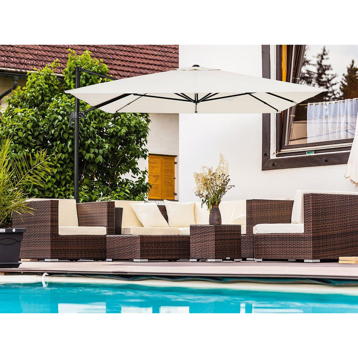 Habitat et Jardin Parasol jardin déporté en aluminium  Sky 4  - 3 x 4 m - Ecru - Avec housse