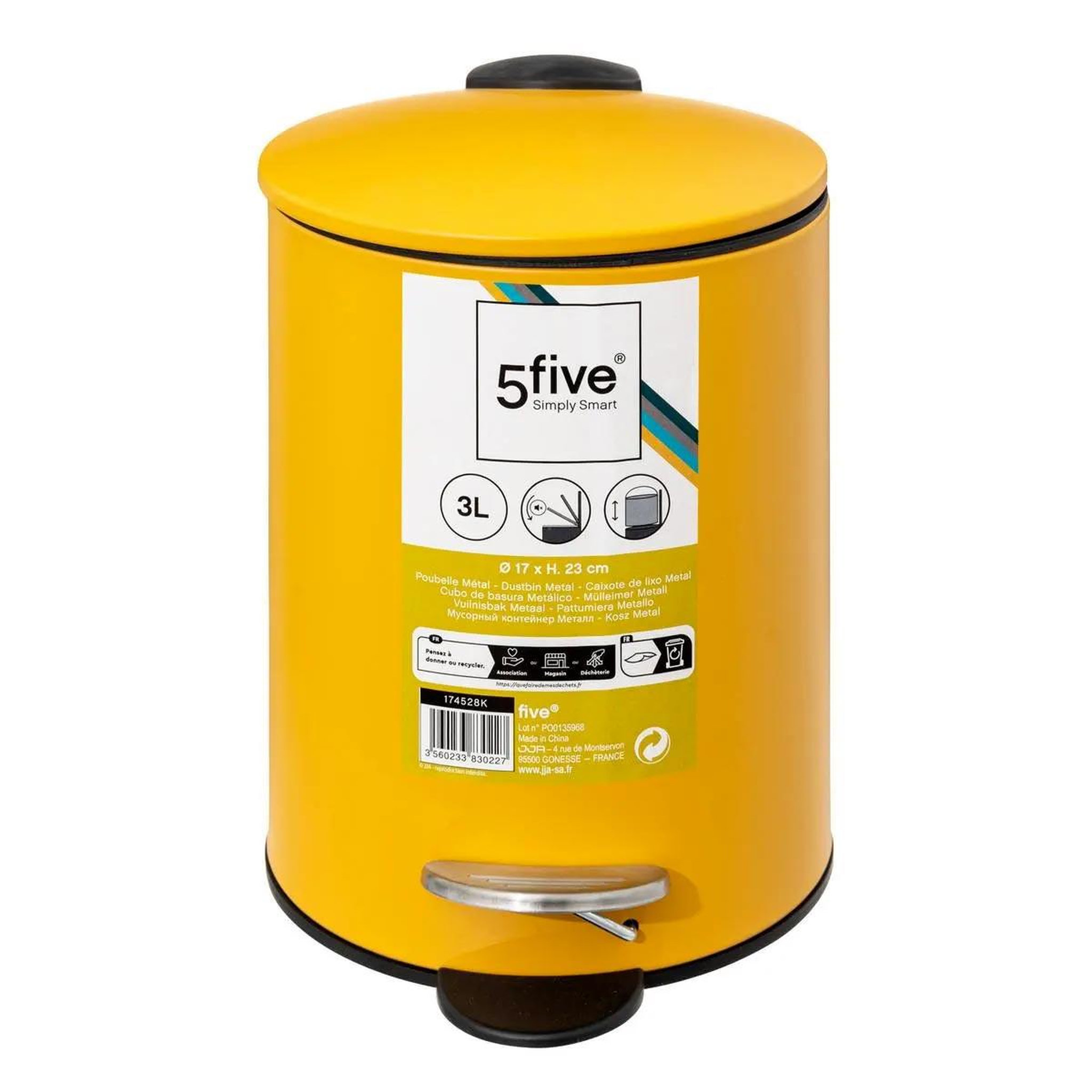Voir la diapositive 3 : FIVE Poubelle à pédale  softclose  3l jaune