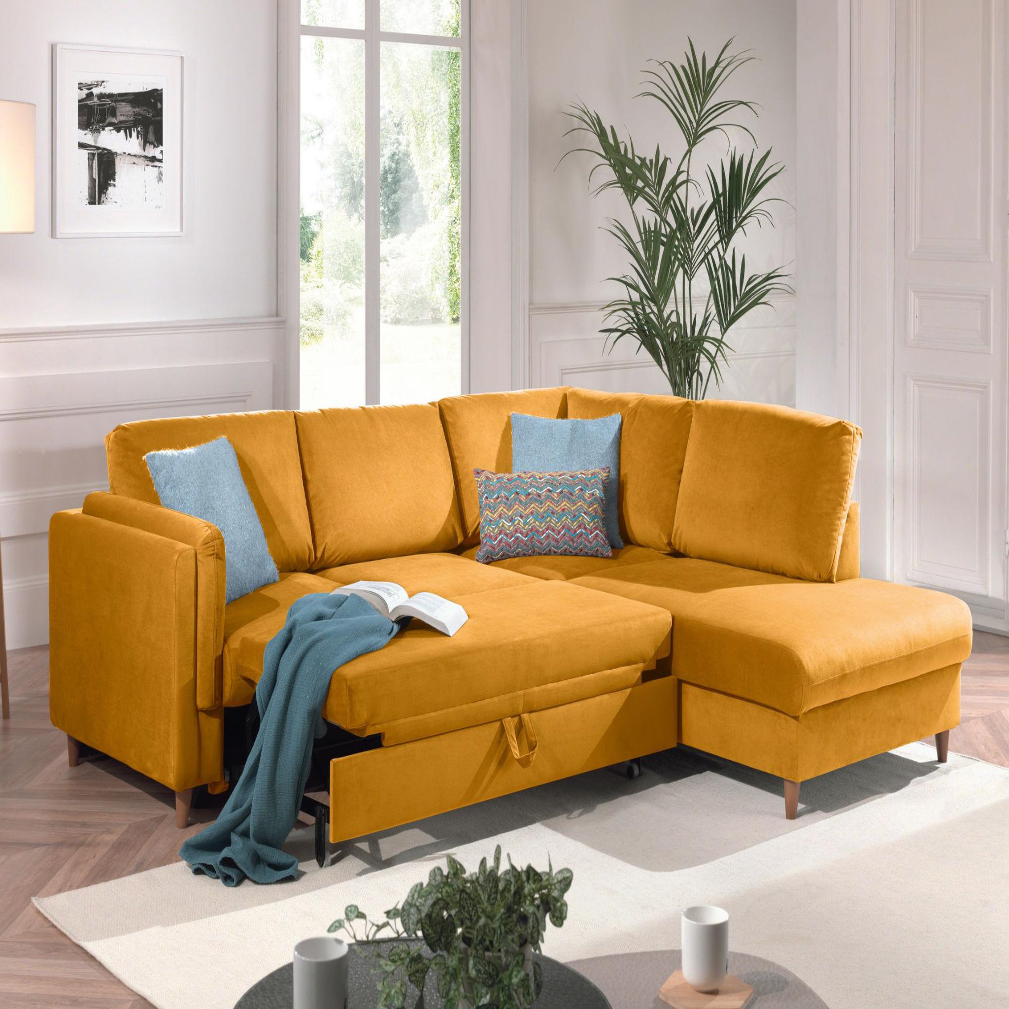 Voir la diapositive 3 : BEST MOBILIER Brooke - canapé d'angle droit - convertible - 5 places - en velours