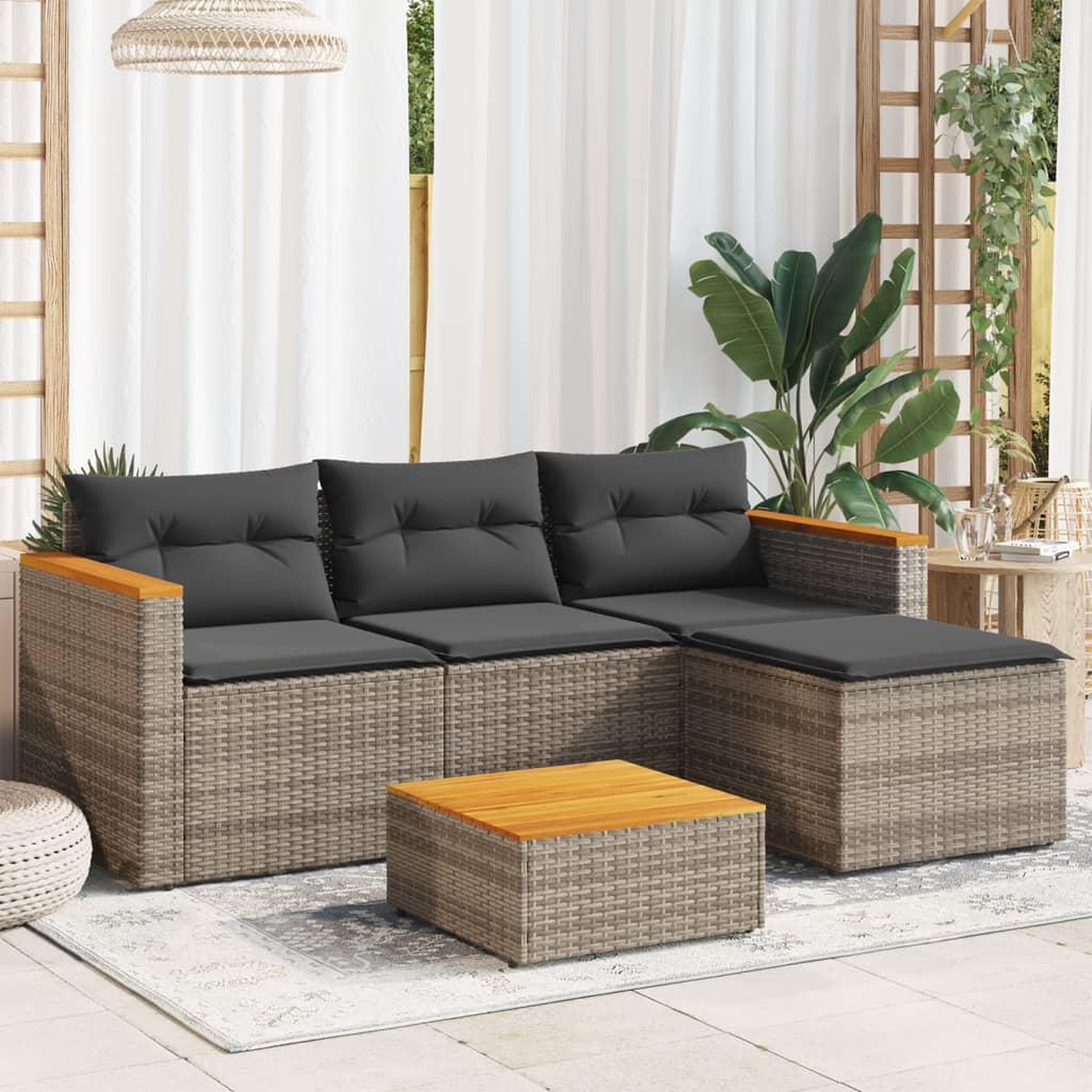 Voir la diapositive 3 : VIDAXL Salon de jardin avec coussins 3 pcs gris resine tressee