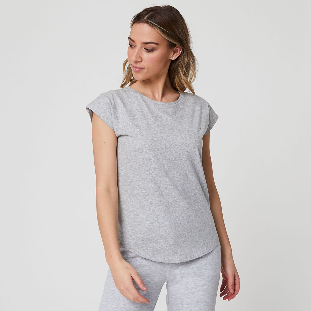 IN EXTENSO T-shirt manches courtes col rond gris chiné femme