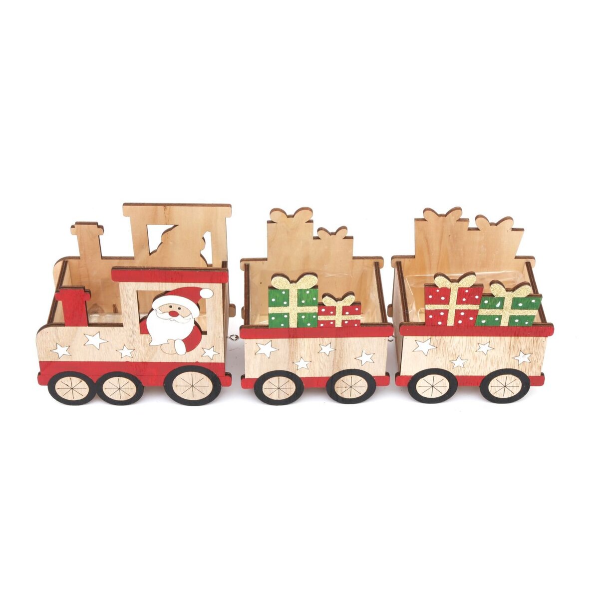 HEART OF THE HOME Décoration de Noël en bois Santa Train - Beige et rouge