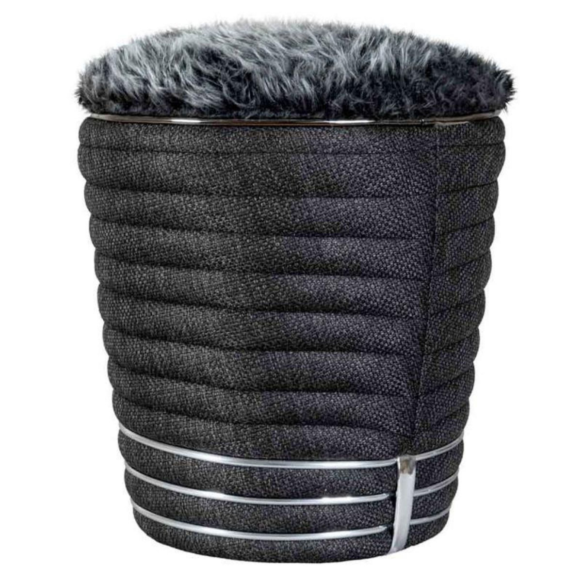 Paris Prix Tabouret en Tissu  Doric  50cm Anthracite & Argent