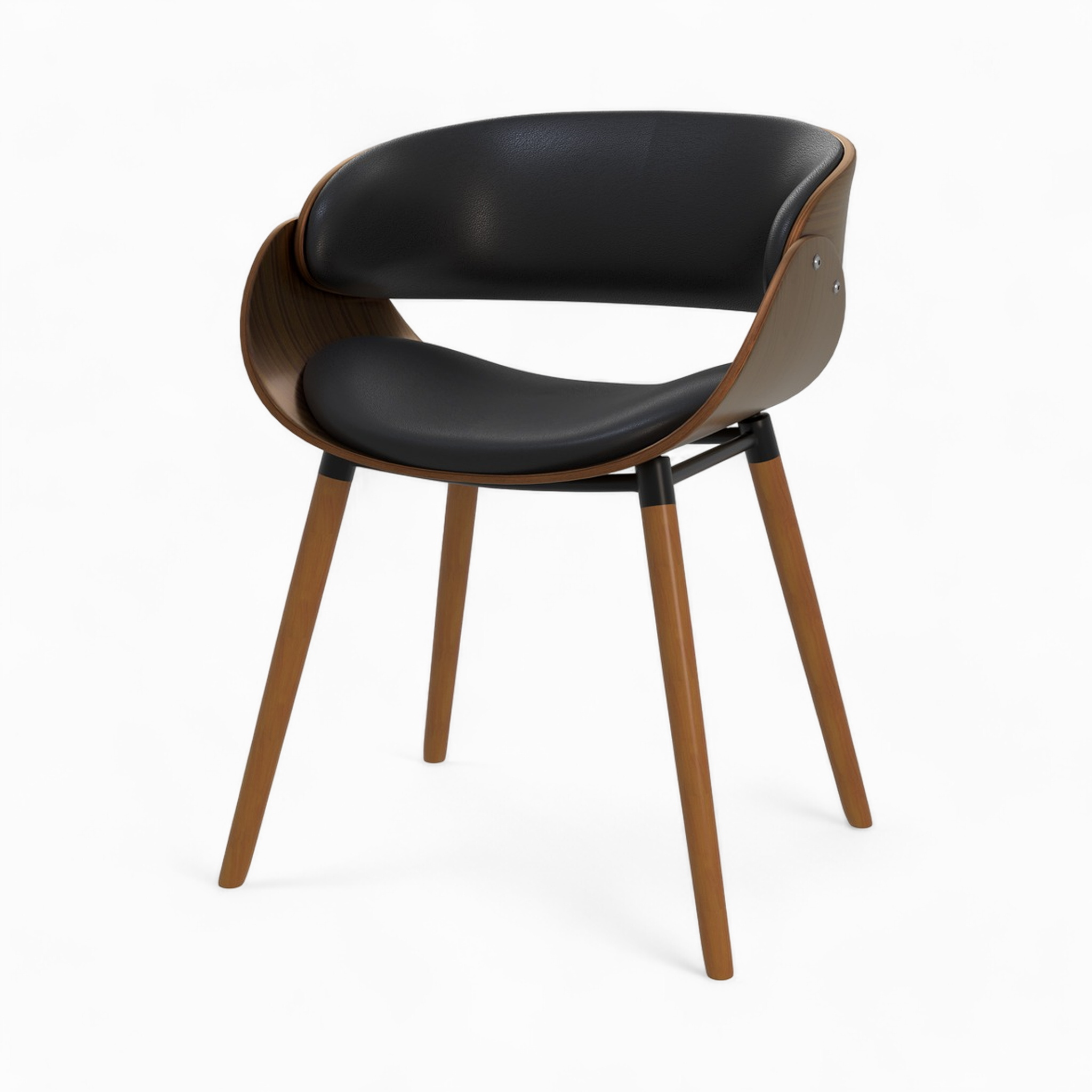 MAISON PAVANE Chaise en cuir synthétique noir et bois plaqué noyer-polo