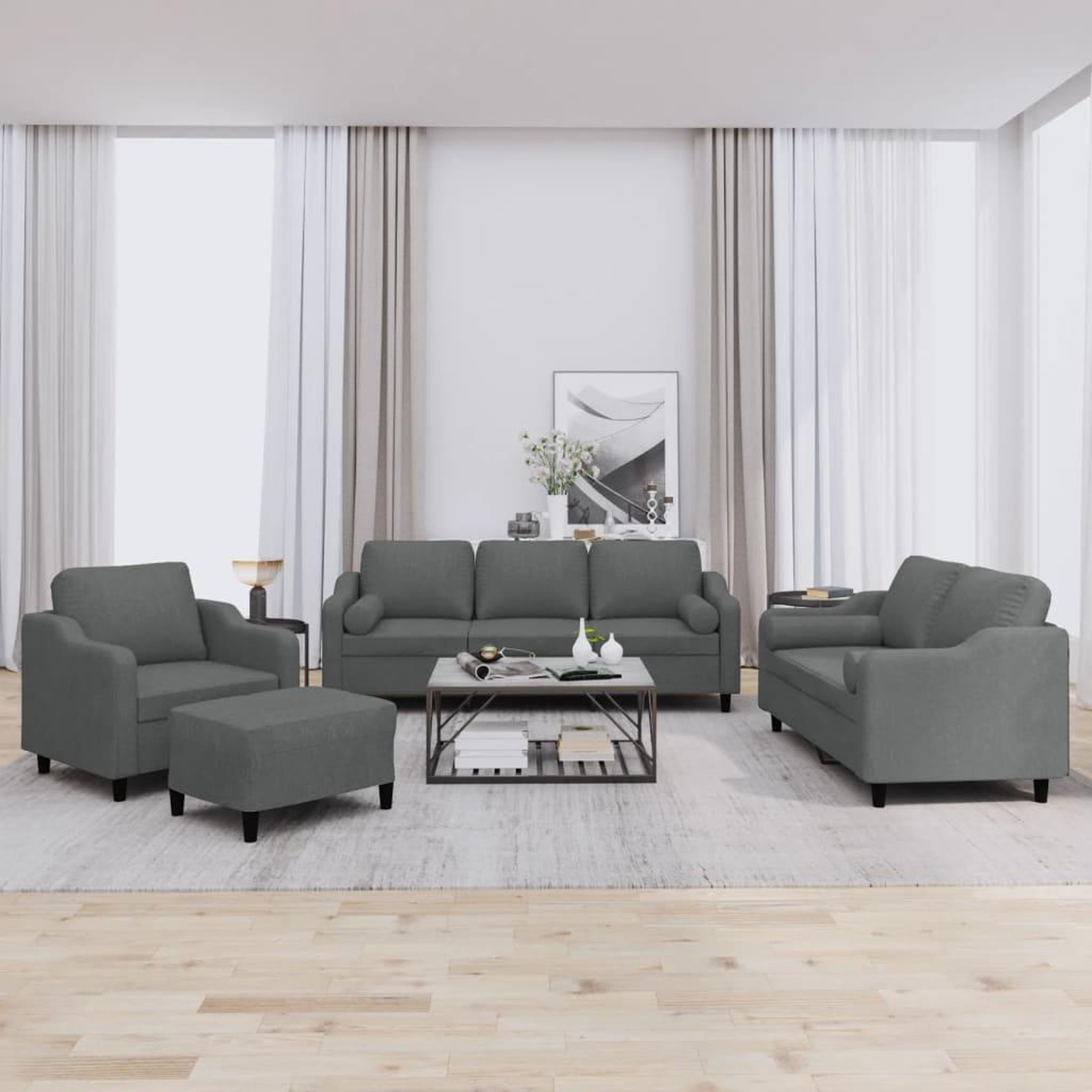 VIDAXL Ensemble de canapes 4 pcs coussins gris fonce tissu
