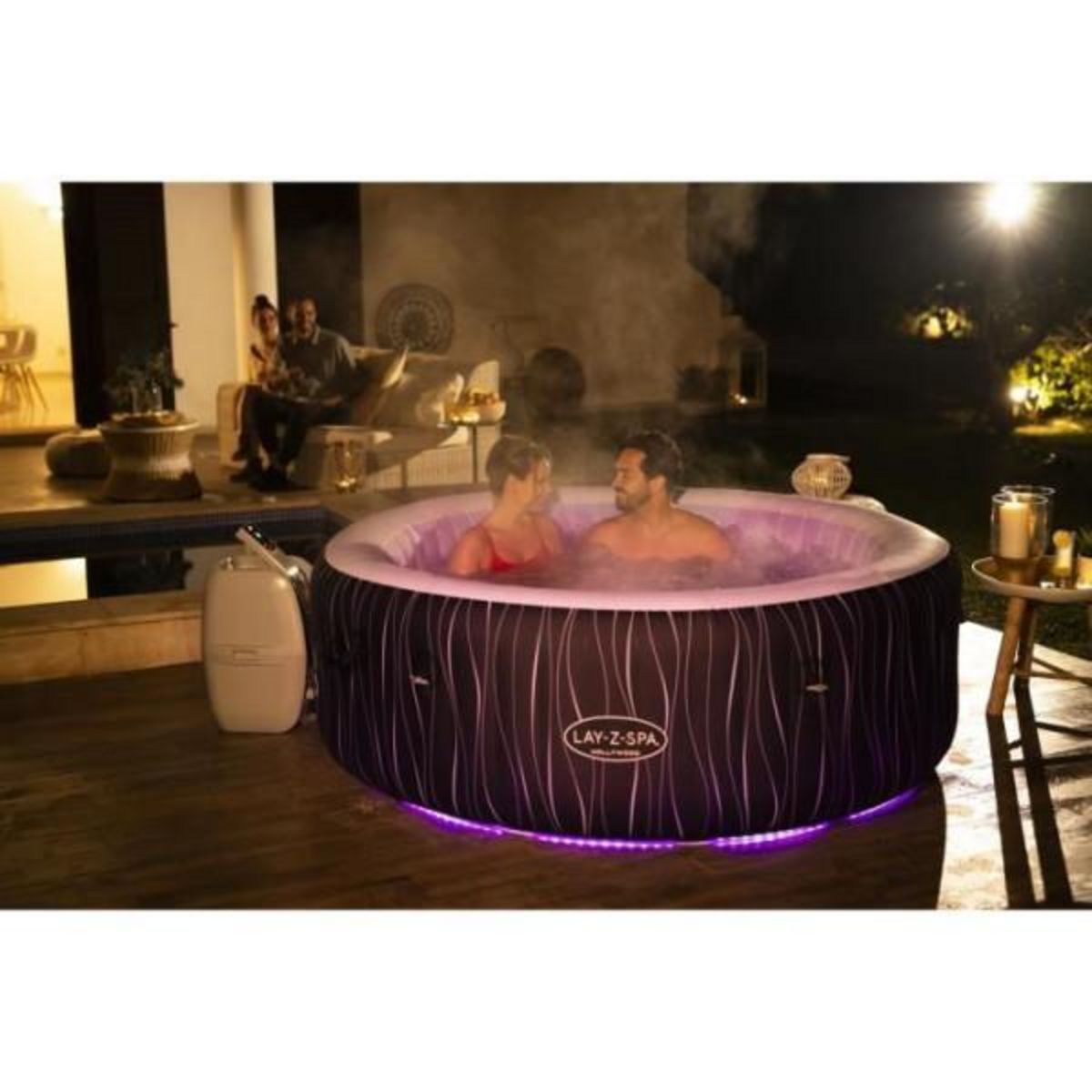 BESTWAY Spa gonflable BESTWAY - Lay-Z-Spa Hollywood - 196 x 66 cm - 4 a 6 places - Rond (Couverture, cartouche, diffuseur, LED...)