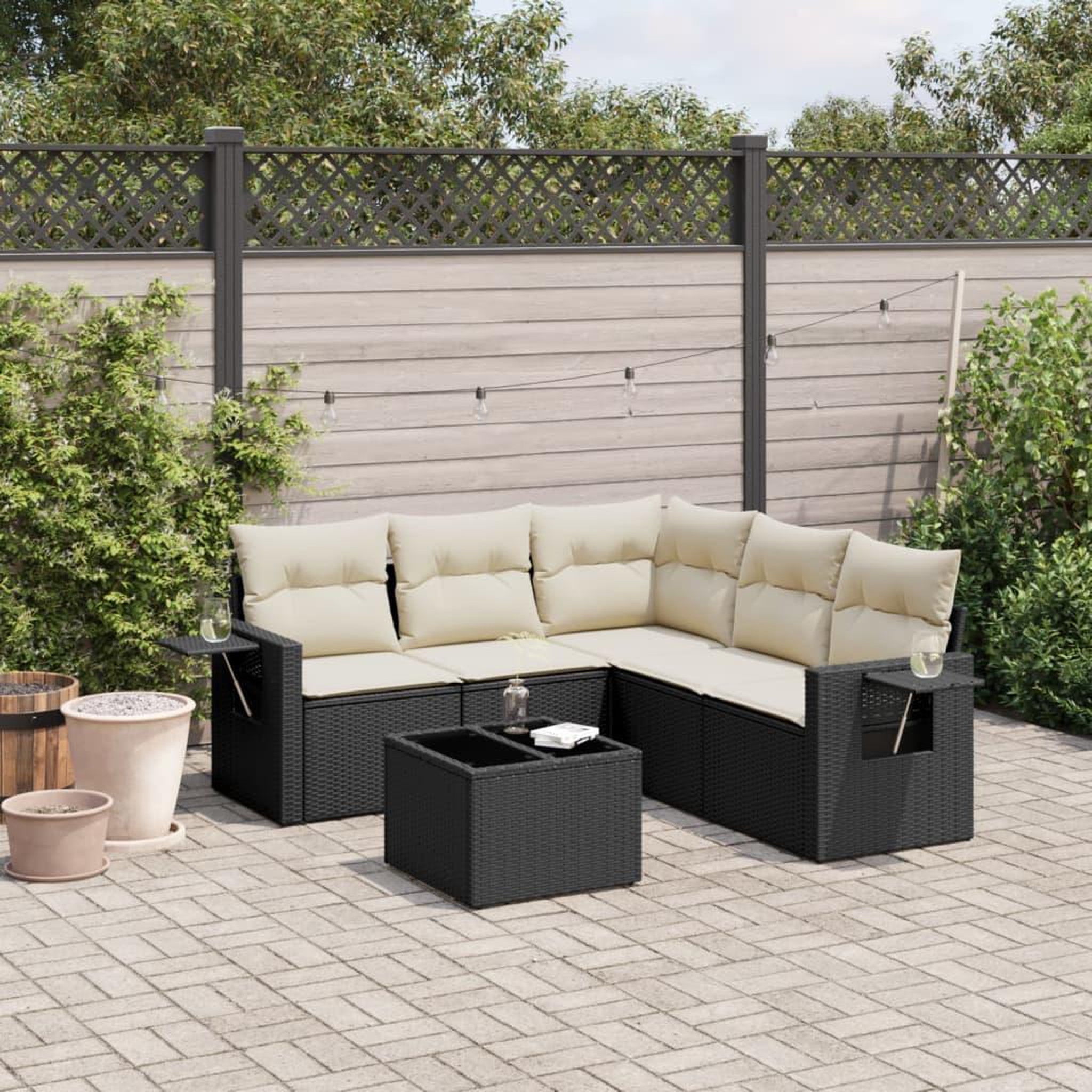 VIDAXL Salon de jardin 6 pcs avec coussins noir resine tressee